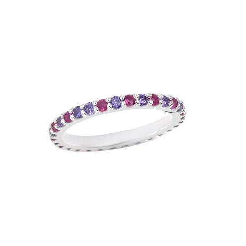 0.84 Ct Round Amethyst & Ruby Half Eternity Ring 925 Sterling Silver