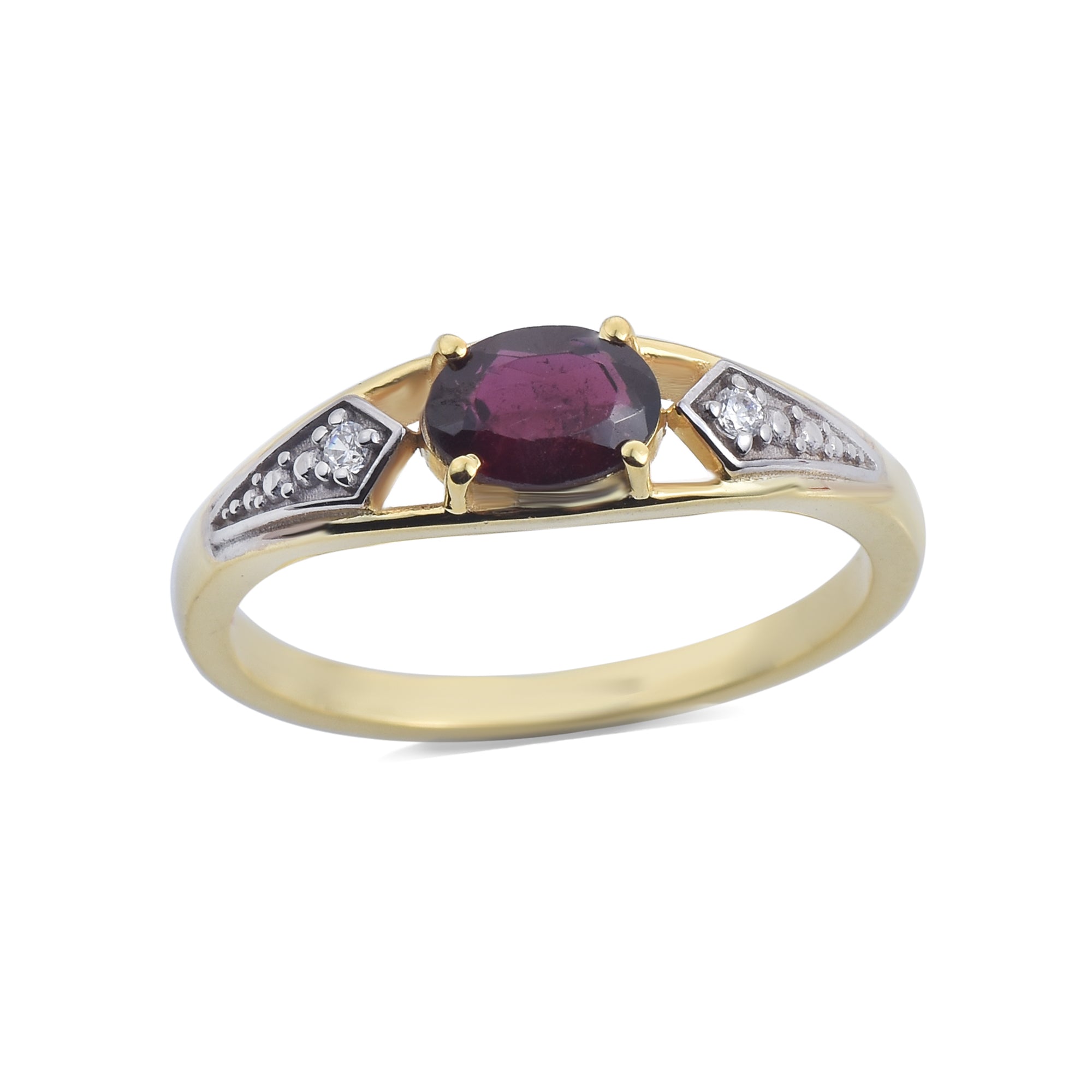 1.00 Ct Oval Rhodonite Garnet Solitaire Ring 925 Sterling Silver Gold Plated