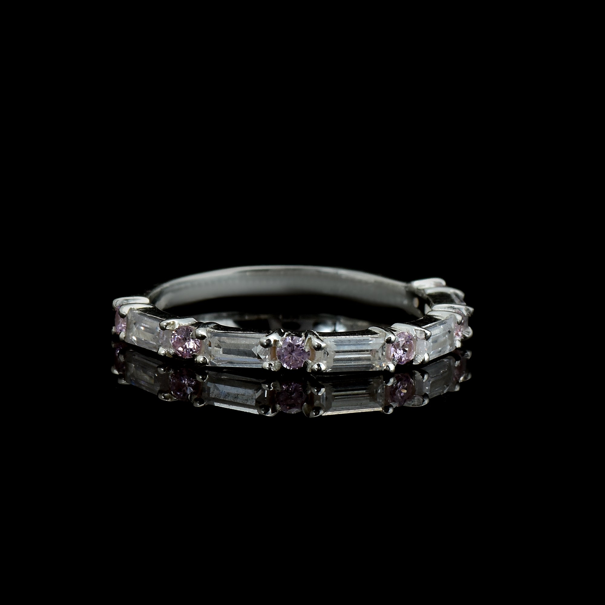 0.28 Ct Baguette Pink Topaz Eternity Band Ring 925 Sterling Silver