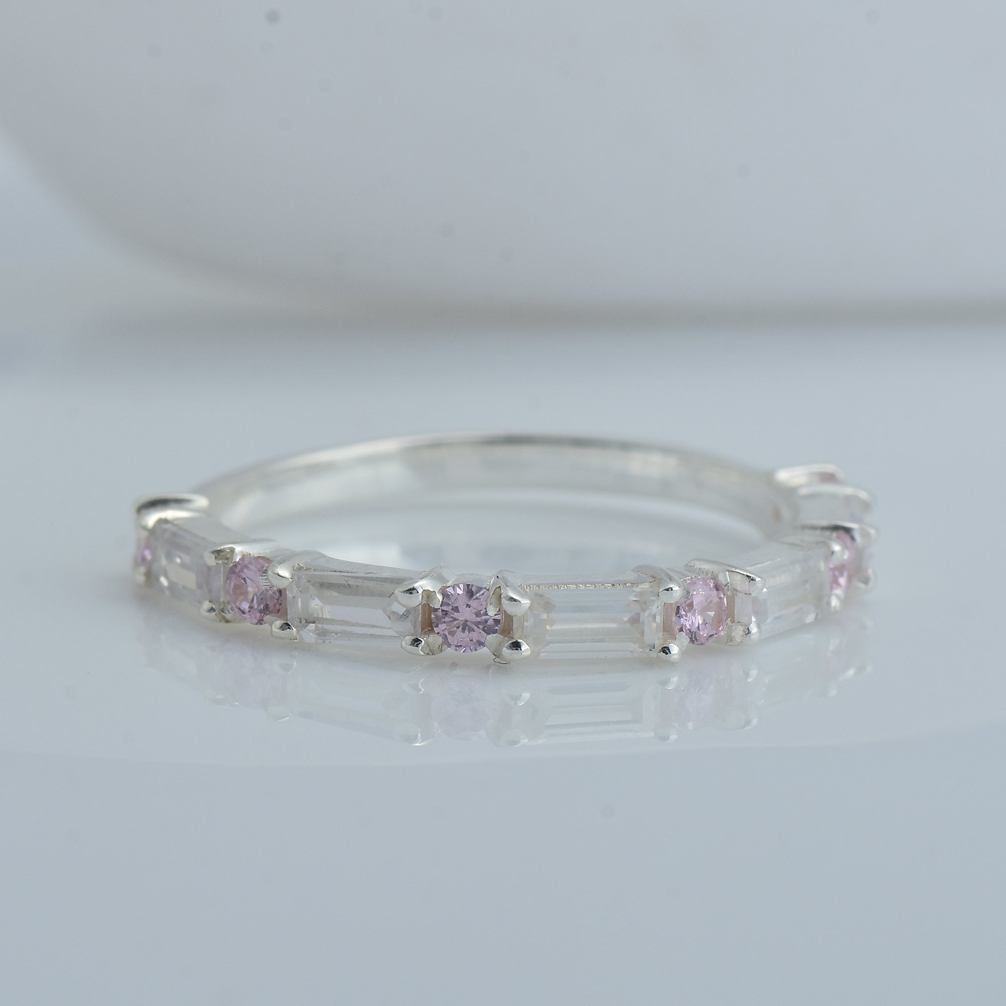 0.28 Ct Baguette Pink Topaz Eternity Band Ring 925 Sterling Silver