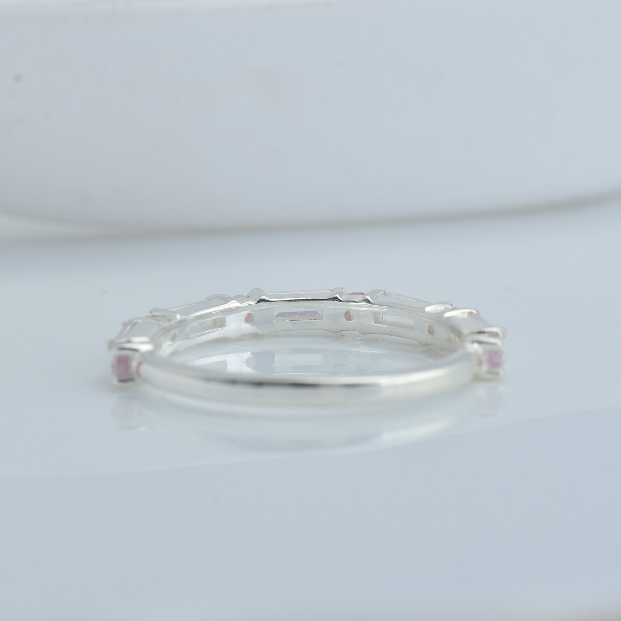 0.28 Ct Baguette Pink Topaz Eternity Band Ring 925 Sterling Silver