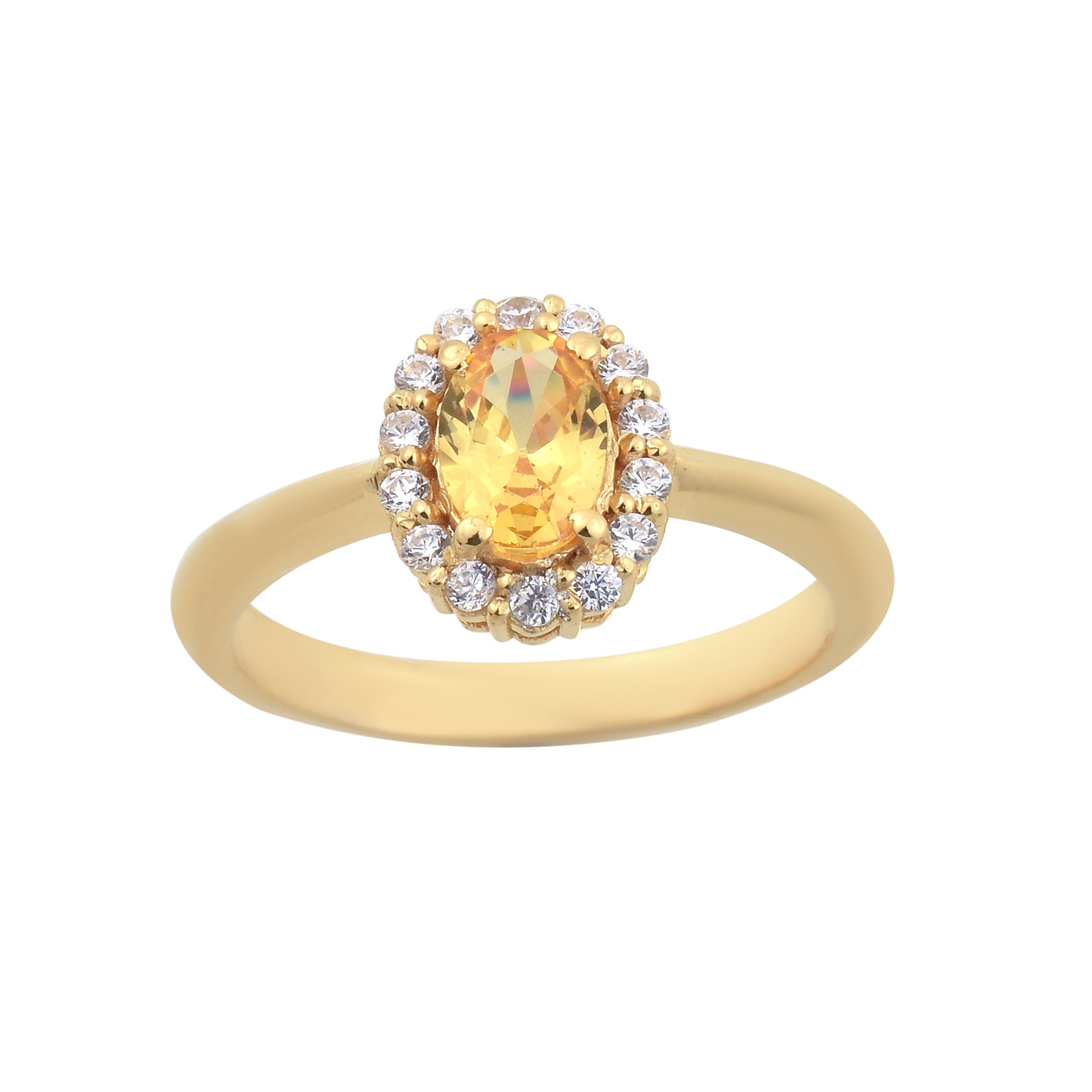 1.00 Ct Oval Shape Citrine Halo Ring 925 Sterling Silver Gold Plated