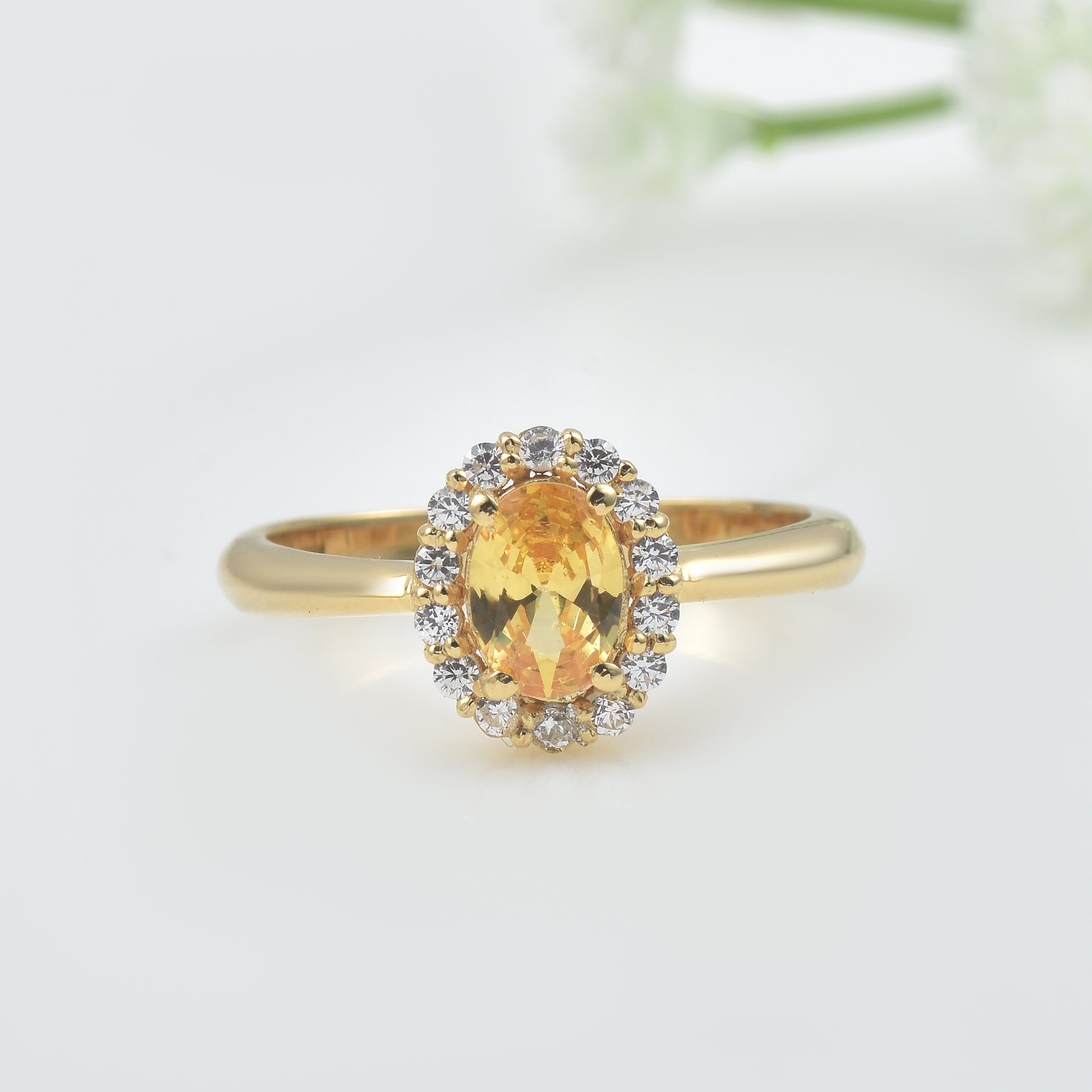 1.00 Ct Oval Shape Citrine Halo Ring 925 Sterling Silver Gold Plated