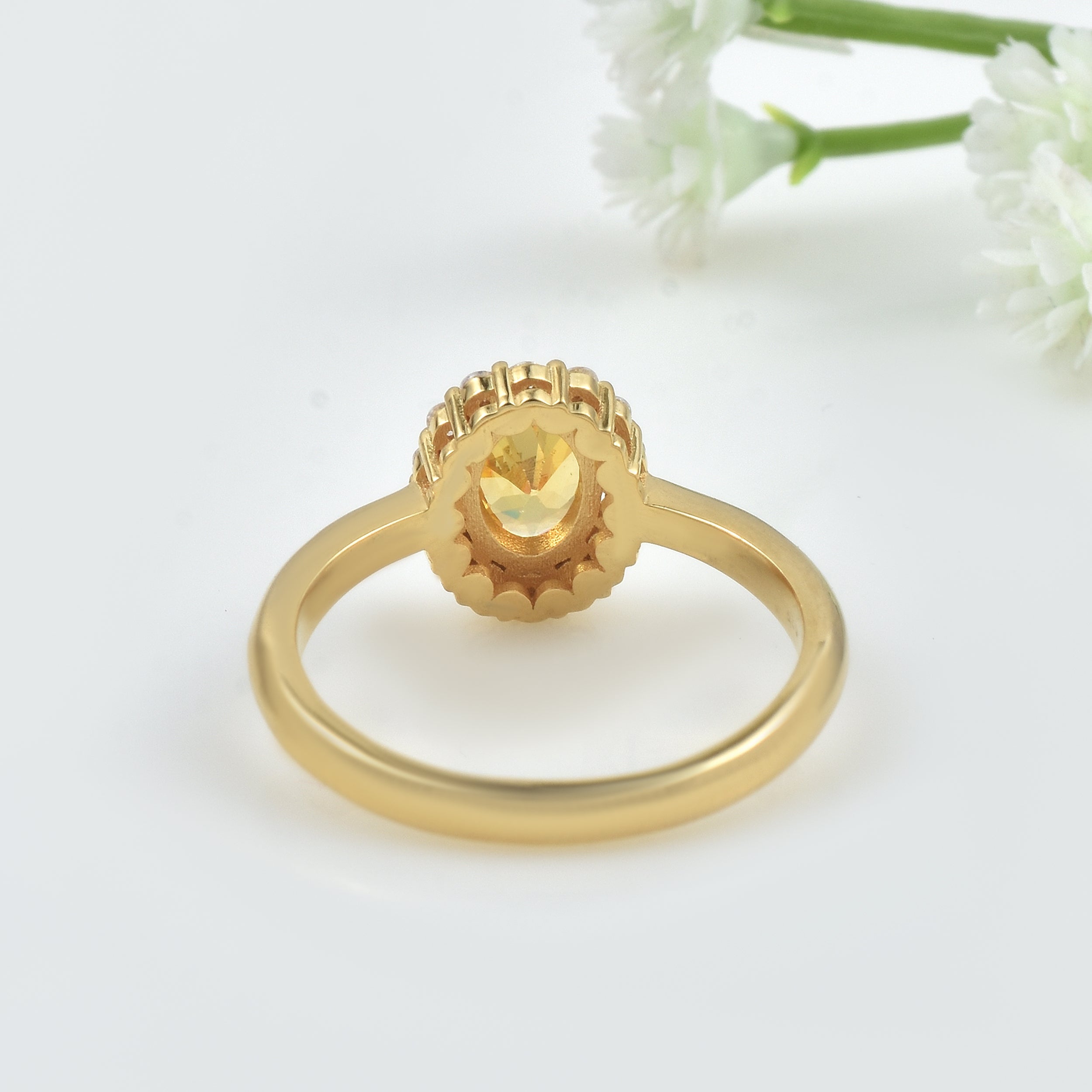 1.00 Ct Oval Shape Citrine Halo Ring 925 Sterling Silver Gold Plated