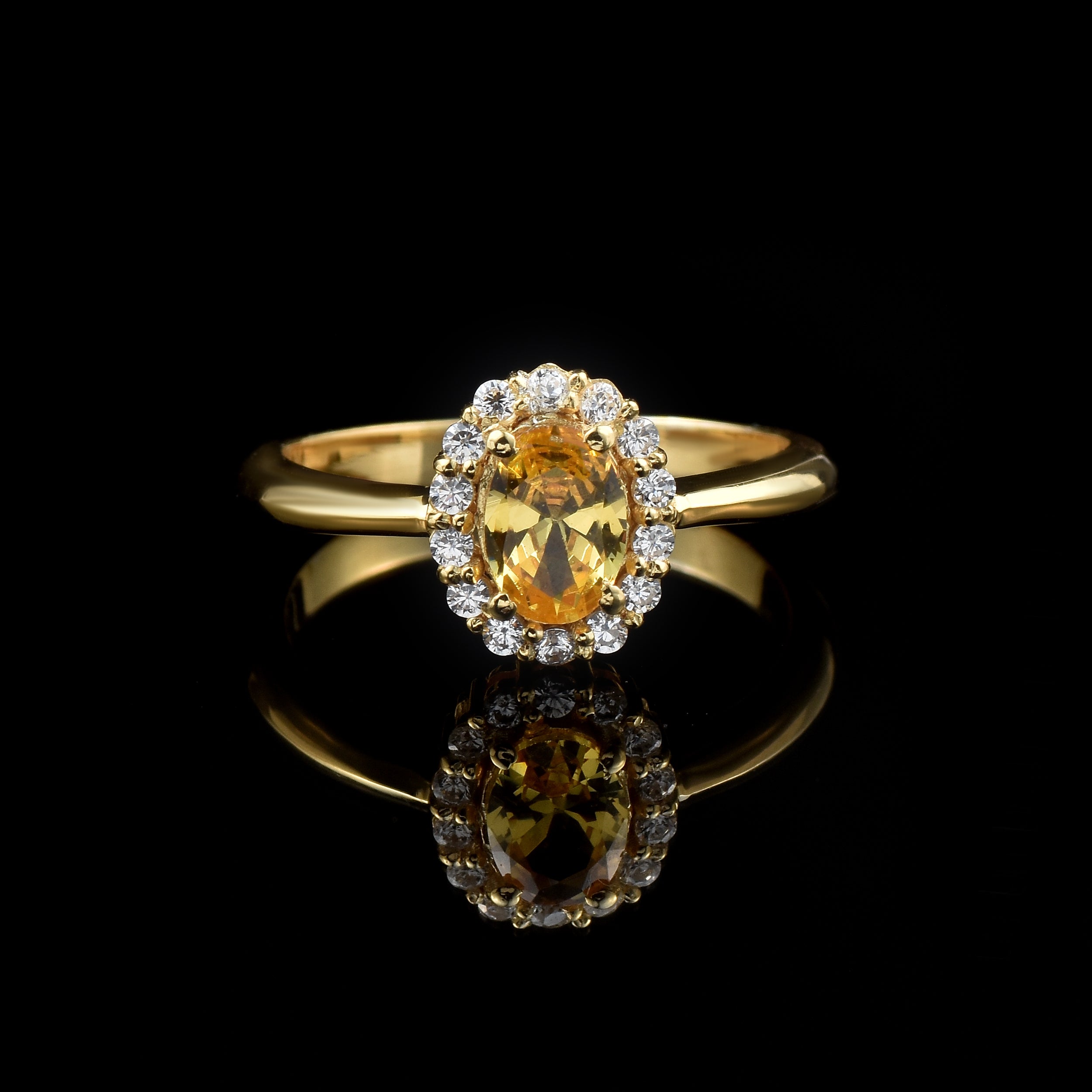 1.00 Ct Oval Shape Citrine Halo Ring 925 Sterling Silver Gold Plated