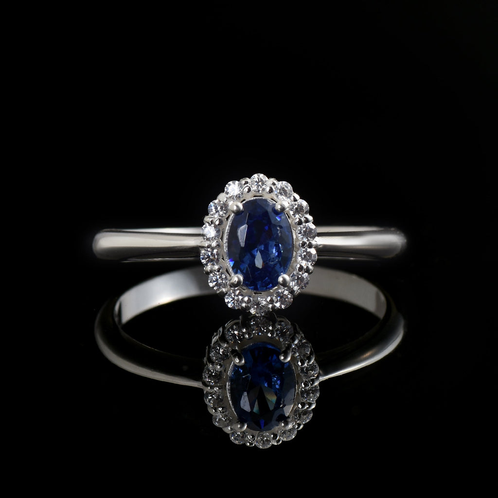 1.00 Ct Oval Shape Tanzanite Halo Ring 925 Sterling Silver