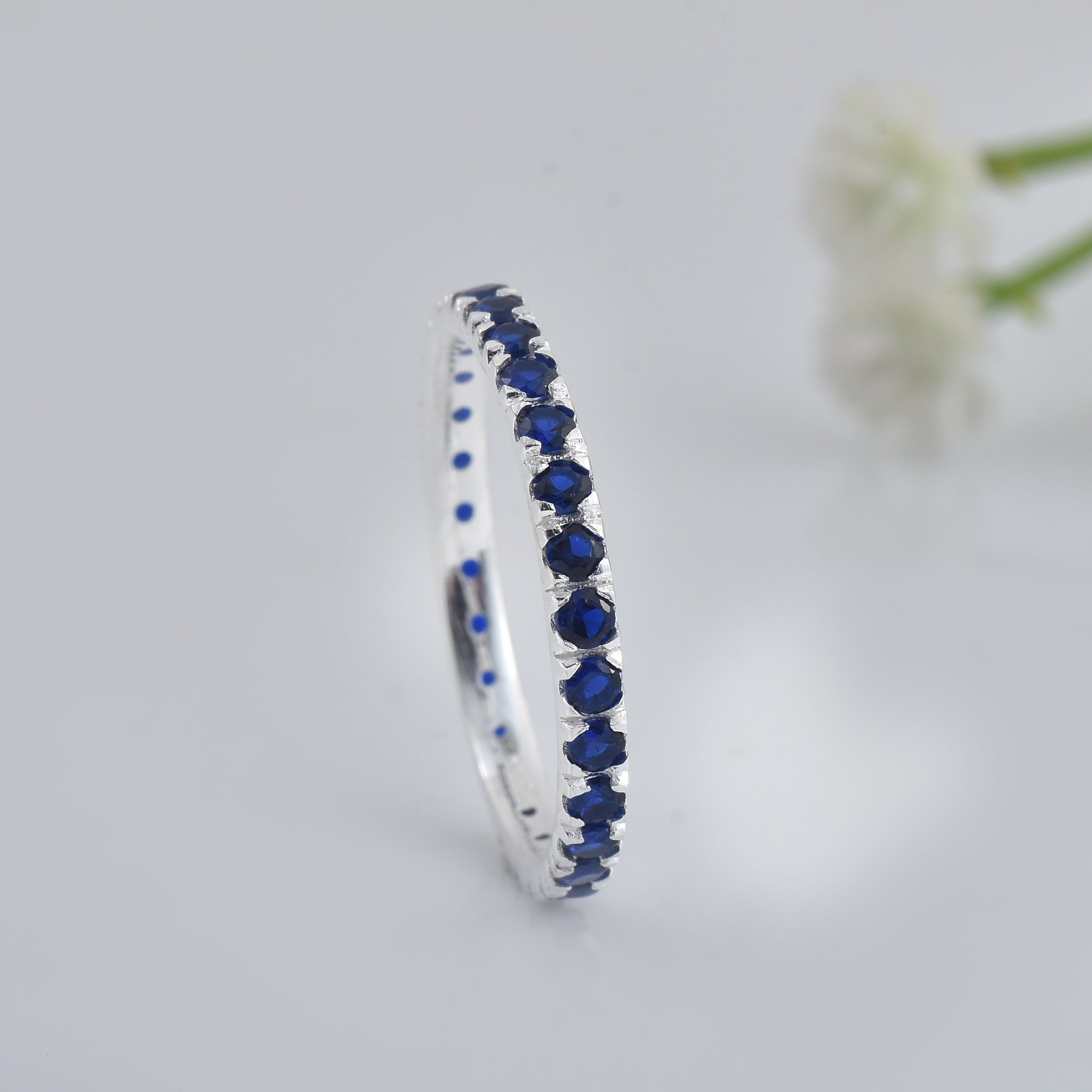0.90 Ct Round Blue Sapphire Eternity Band Ring 925 Sterling Silver