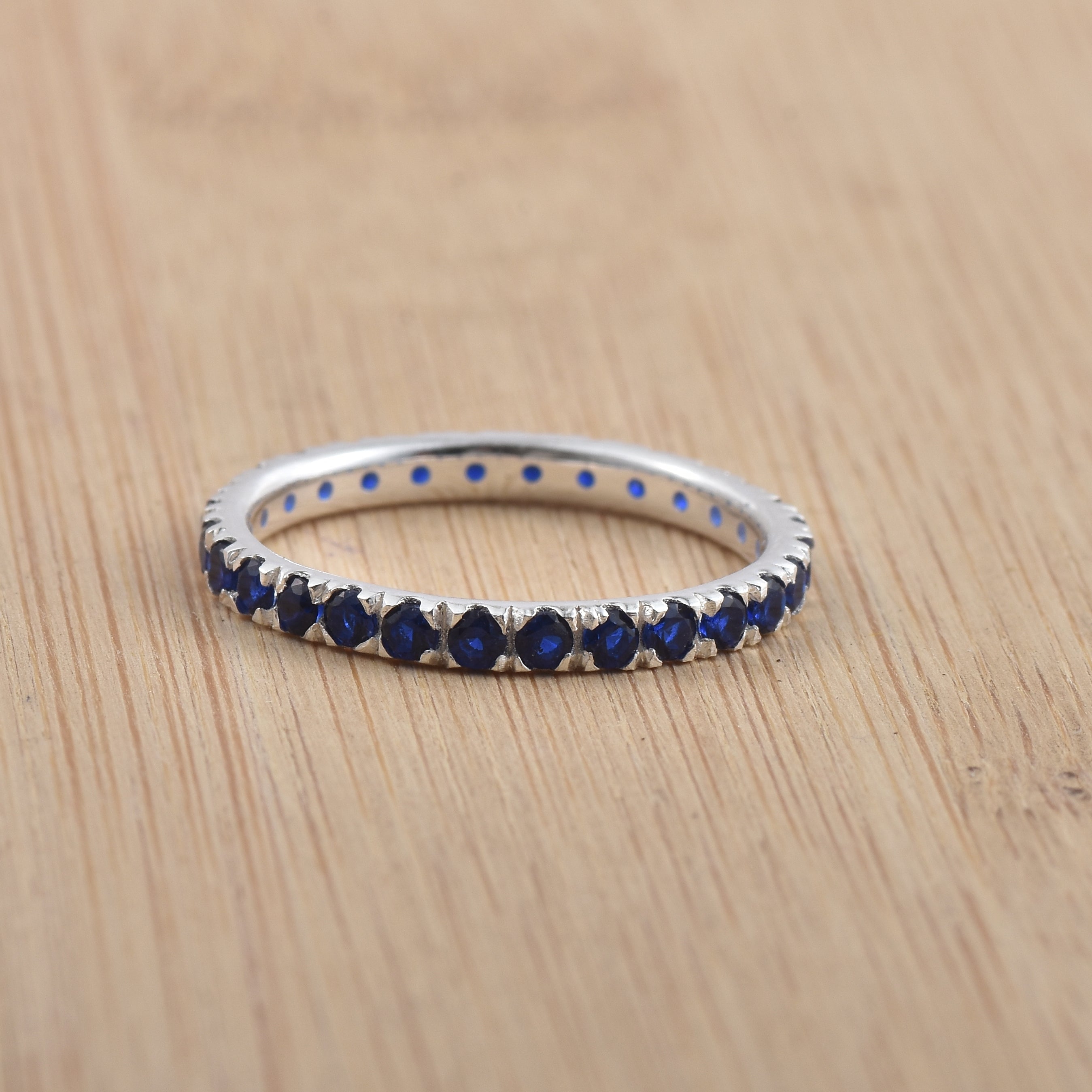 0.90 Ct Round Blue Sapphire Eternity Band Ring 925 Sterling Silver