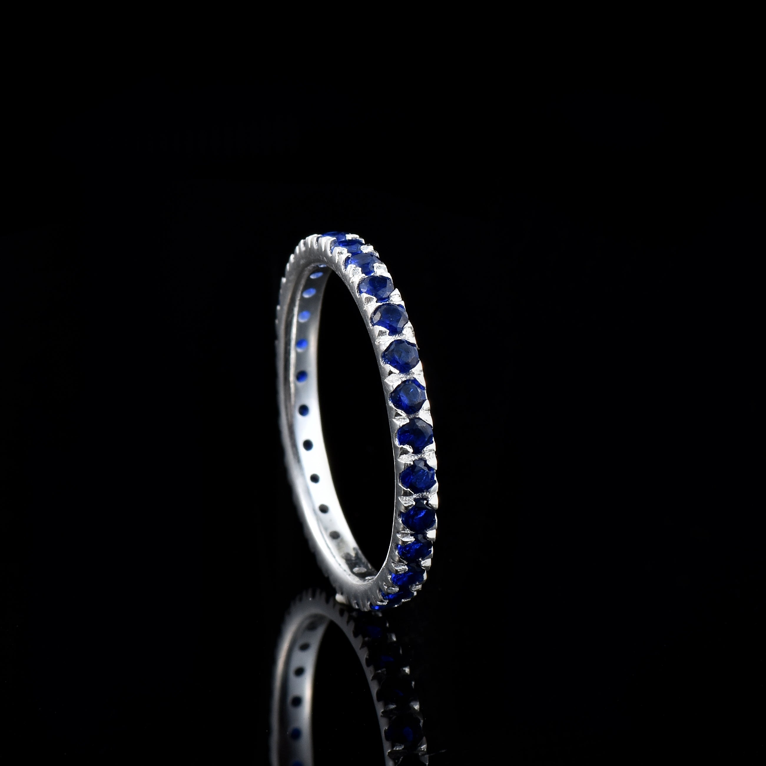 0.90 Ct Round Blue Sapphire Eternity Band Ring 925 Sterling Silver