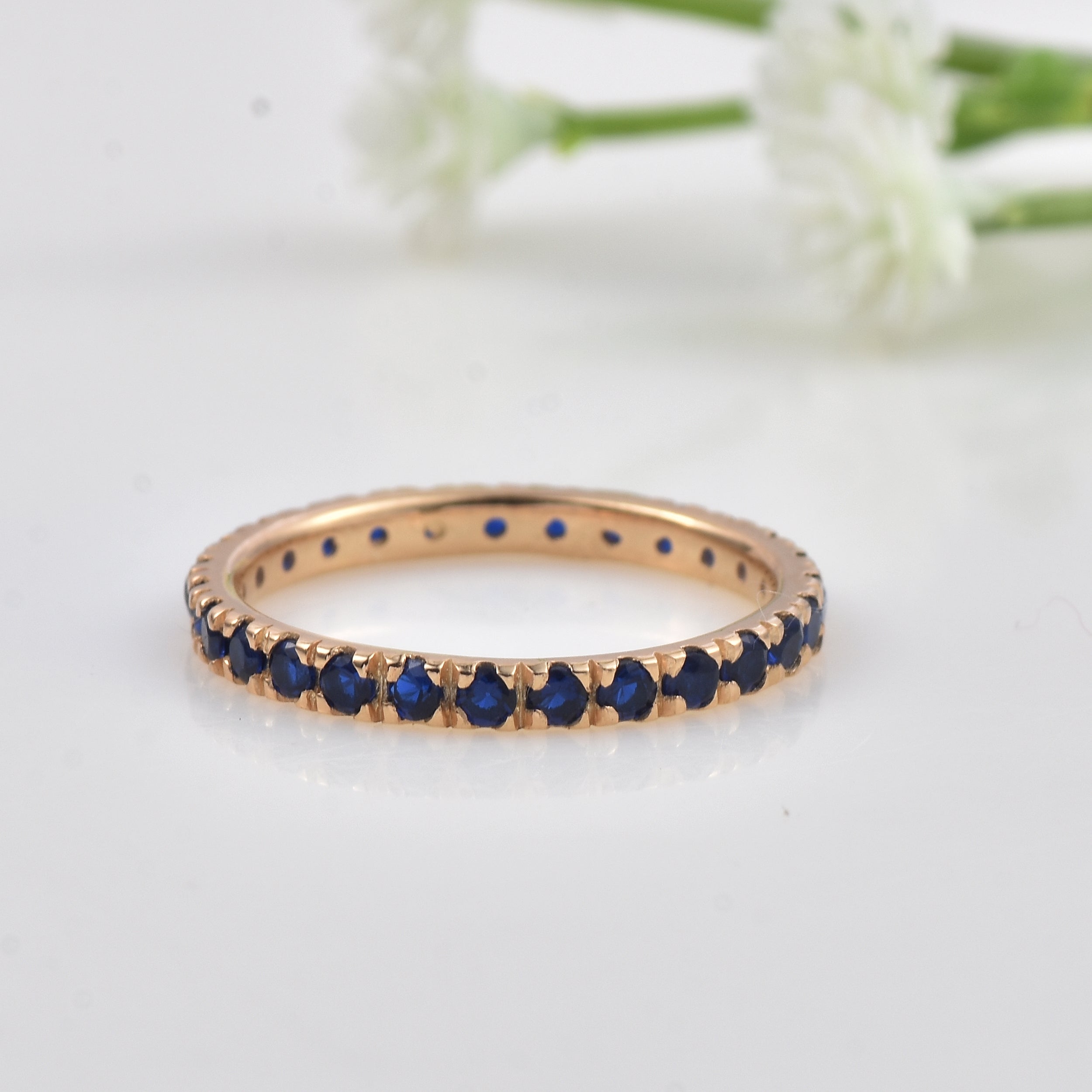 0.84 Ct Round Black Spinel Eternity Ring 925 Sterling Silver Gold Plated