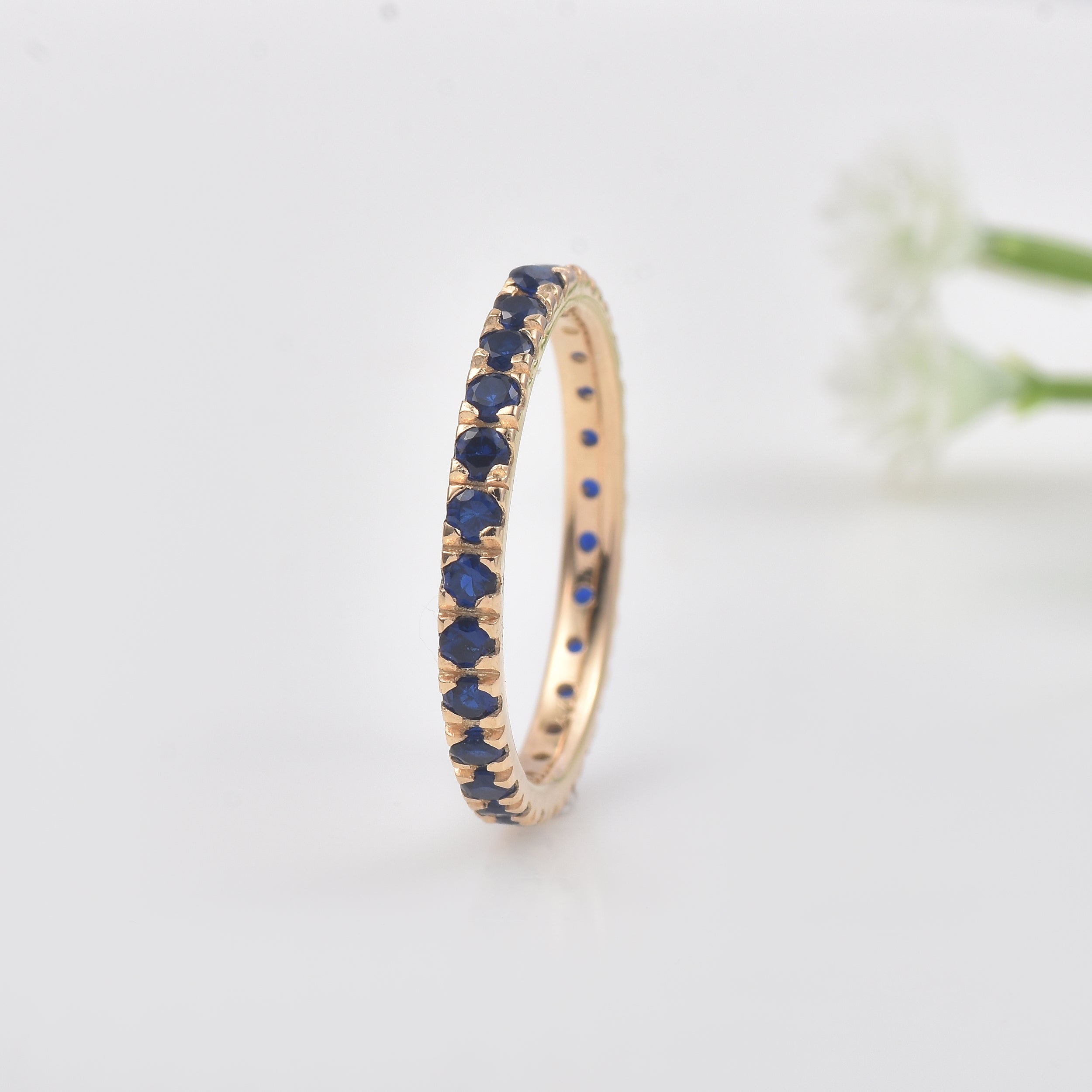 0.84 Ct Round Black Spinel Eternity Ring 925 Sterling Silver Gold Plated