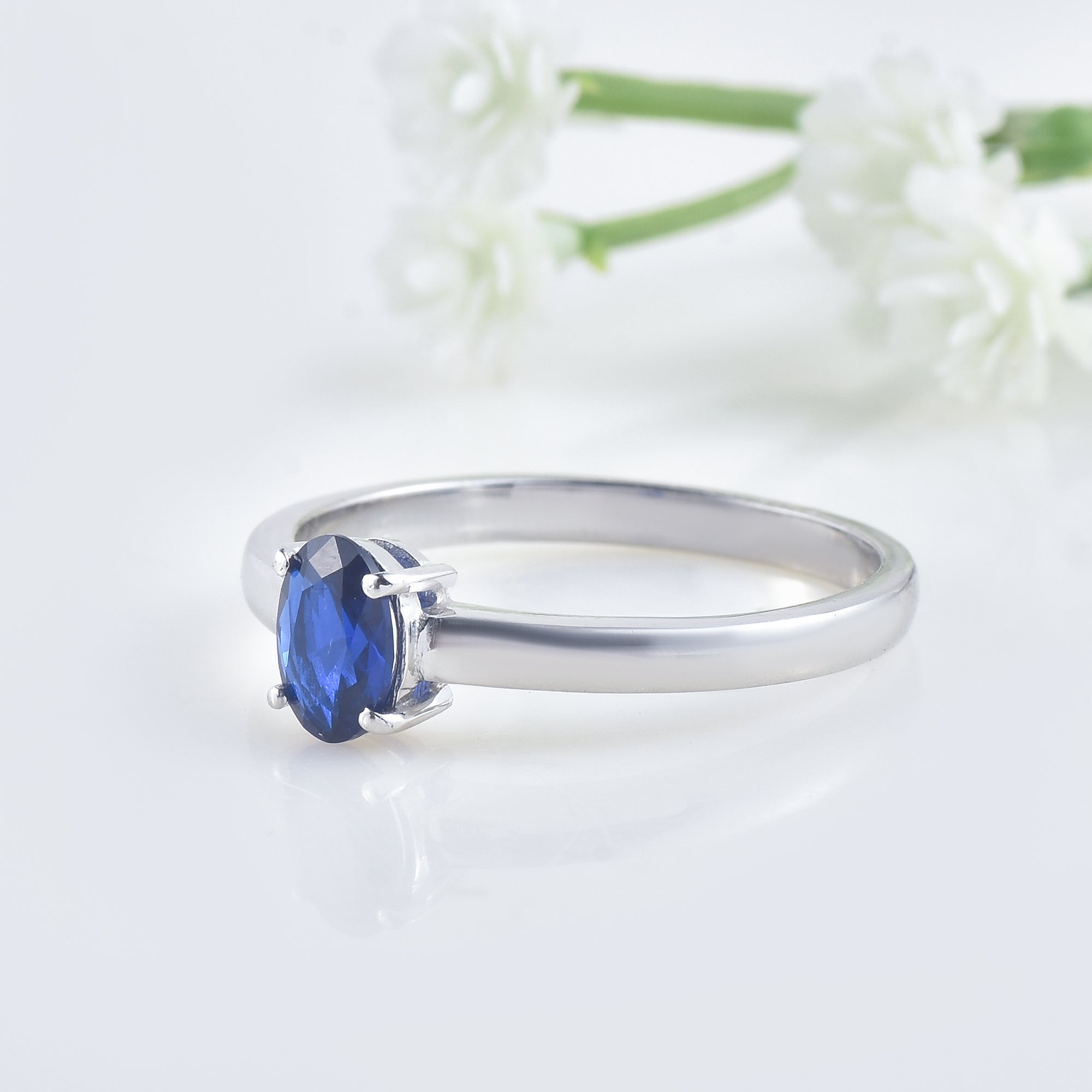 1.00 Ct Oval Shape Blue Sapphire Solitaire Ring 925 Sterling Silver