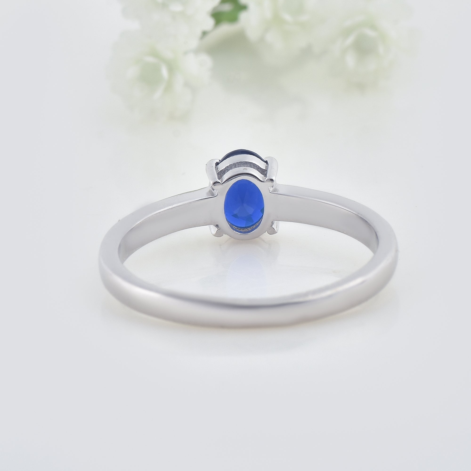 1.00 Ct Oval Shape Blue Sapphire Solitaire Ring 925 Sterling Silver