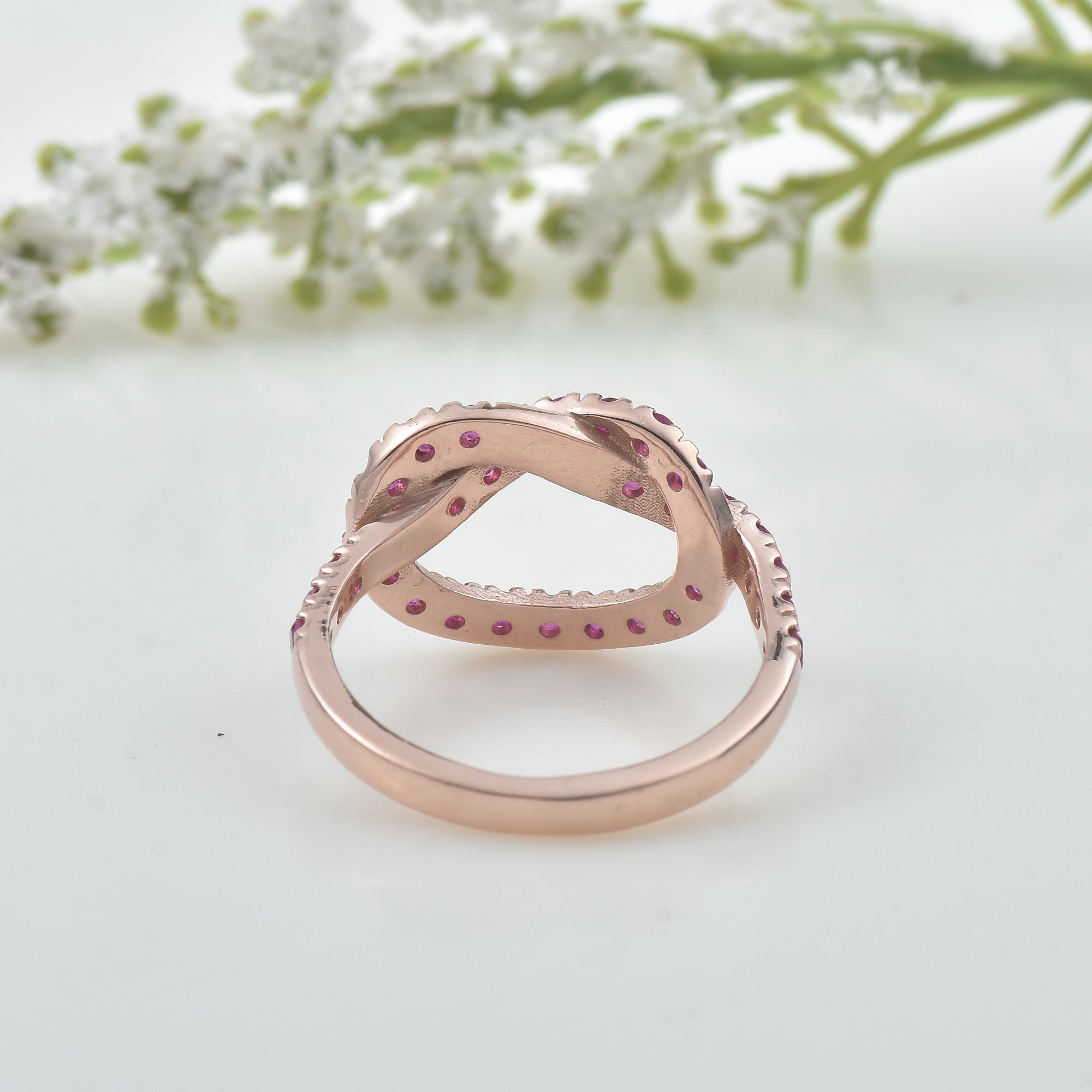 0.90 Ct Round Ruby Infinity Ring 925 Sterling Silver Rose Plated