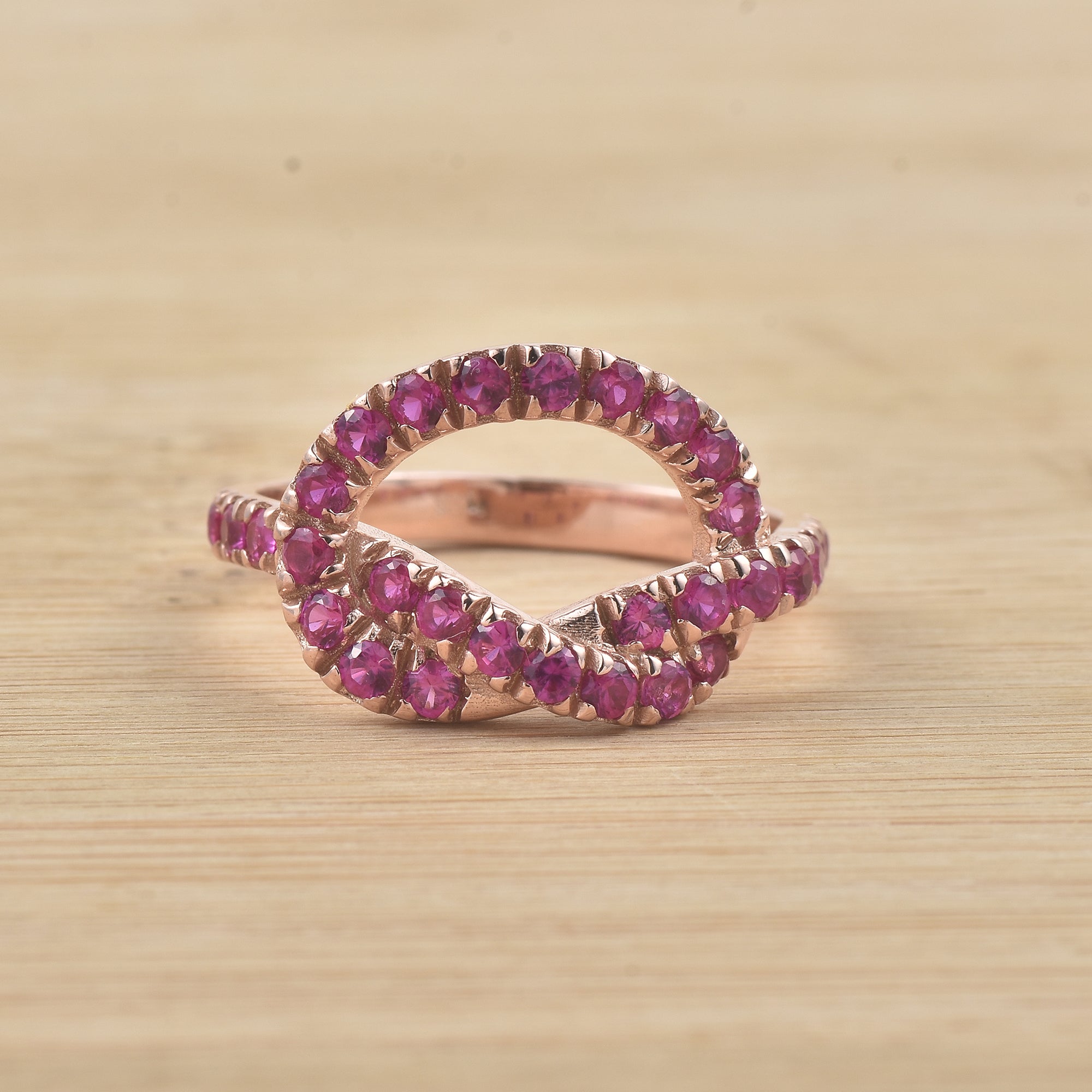 0.90 Ct Round Ruby Infinity Ring 925 Sterling Silver Rose Plated