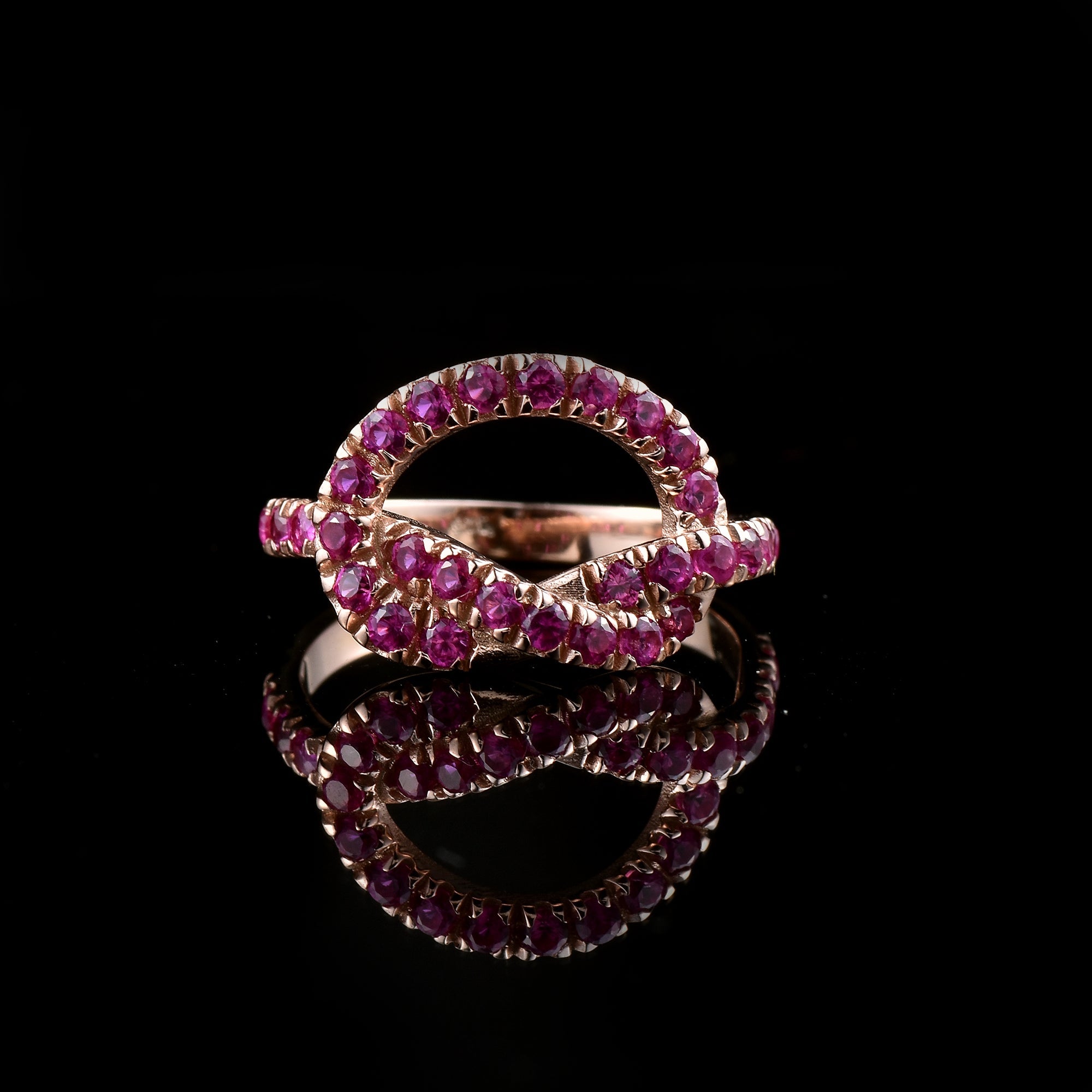 0.90 Ct Round Ruby Infinity Ring 925 Sterling Silver Rose Plated