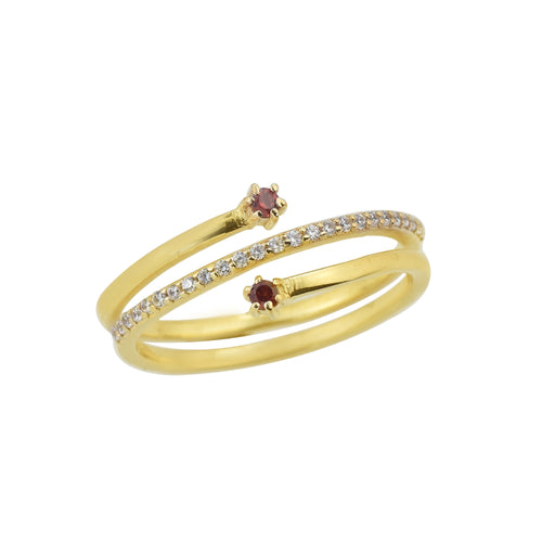 0.06 Ct Round Rhodonite Garnet Spiral Ring 925 Sterling Silver Gold Plated