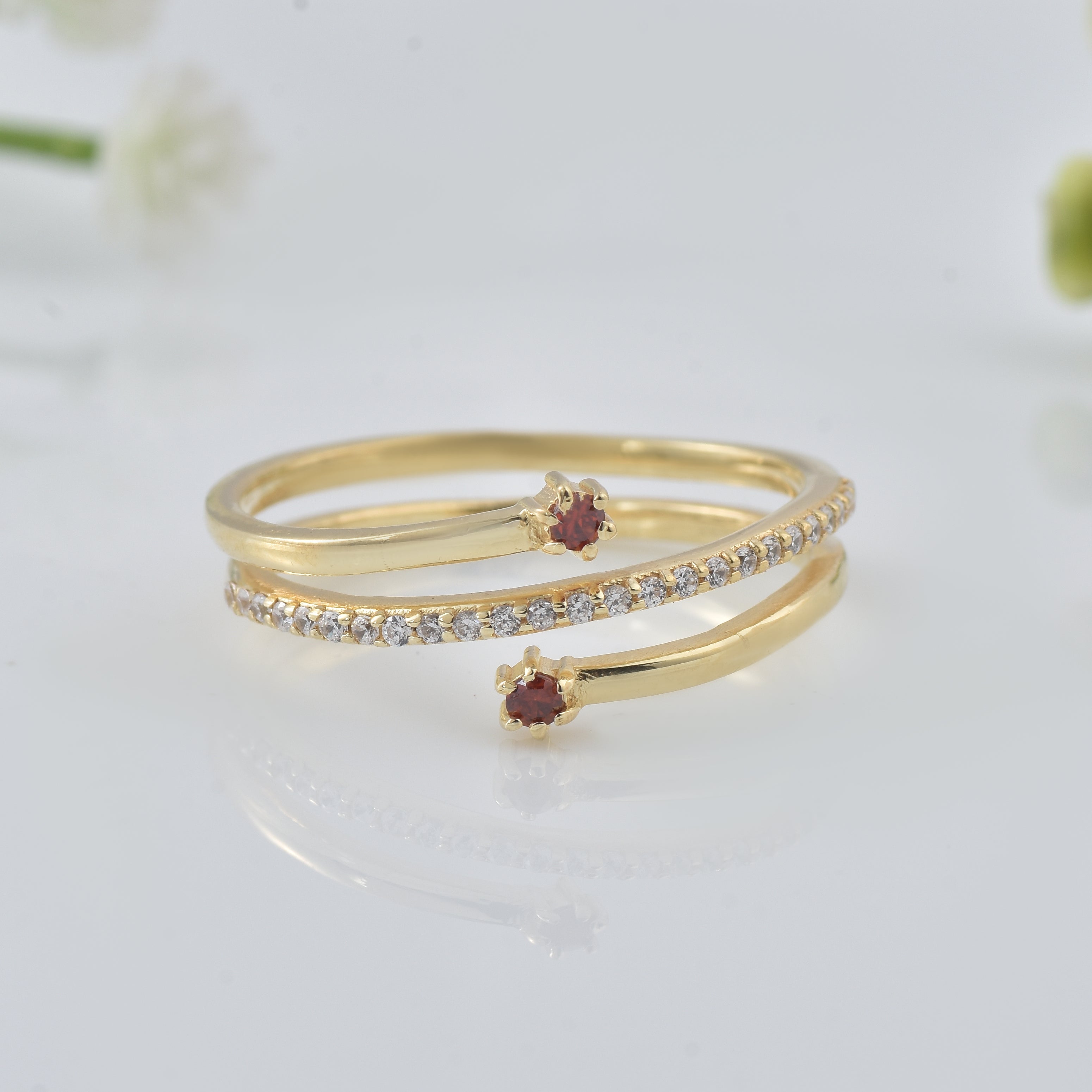 0.06 Ct Round Rhodonite Garnet Spiral Ring 925 Sterling Silver Gold Plated