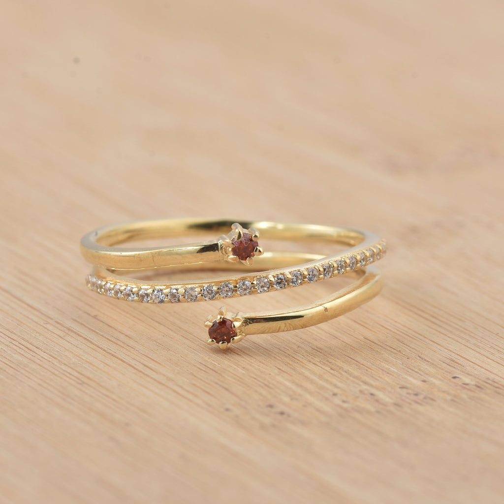 0.06 Ct Round Rhodonite Garnet Spiral Ring 925 Sterling Silver Gold Plated