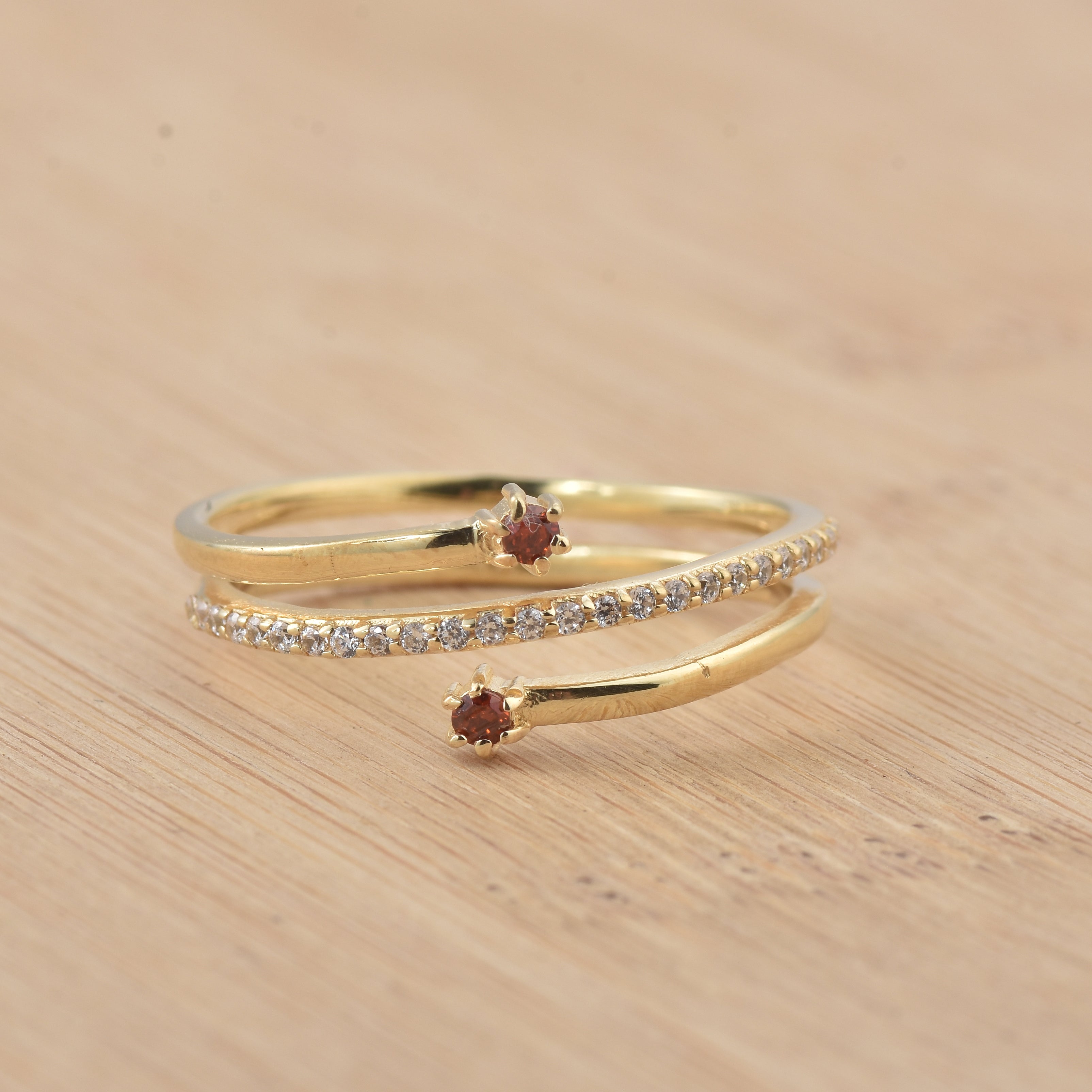 0.06 Ct Round Rhodonite Garnet Spiral Ring 925 Sterling Silver Gold Plated