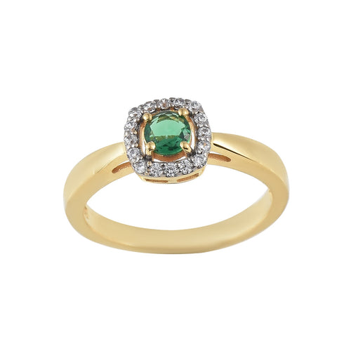 0.25 Ct Round Shape Emerald Halo Ring 925 Sterling Silver Gold Plated