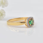 0.25 Ct Round Shape Emerald Halo Ring 925 Sterling Silver Gold Plated