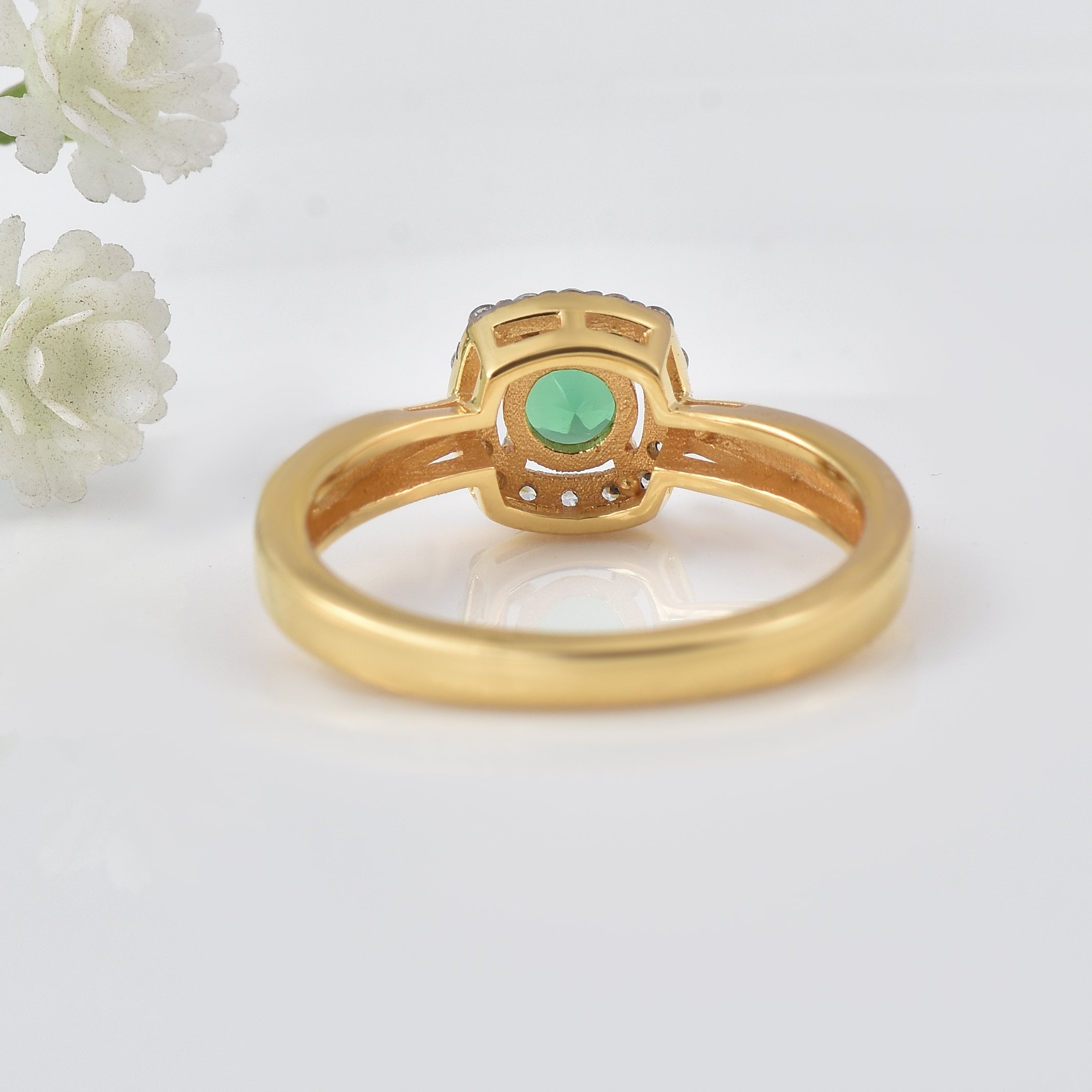 0.25 Ct Round Shape Emerald Halo Ring 925 Sterling Silver Gold Plated