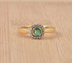 0.25 Ct Round Shape Emerald Halo Ring 925 Sterling Silver Gold Plated
