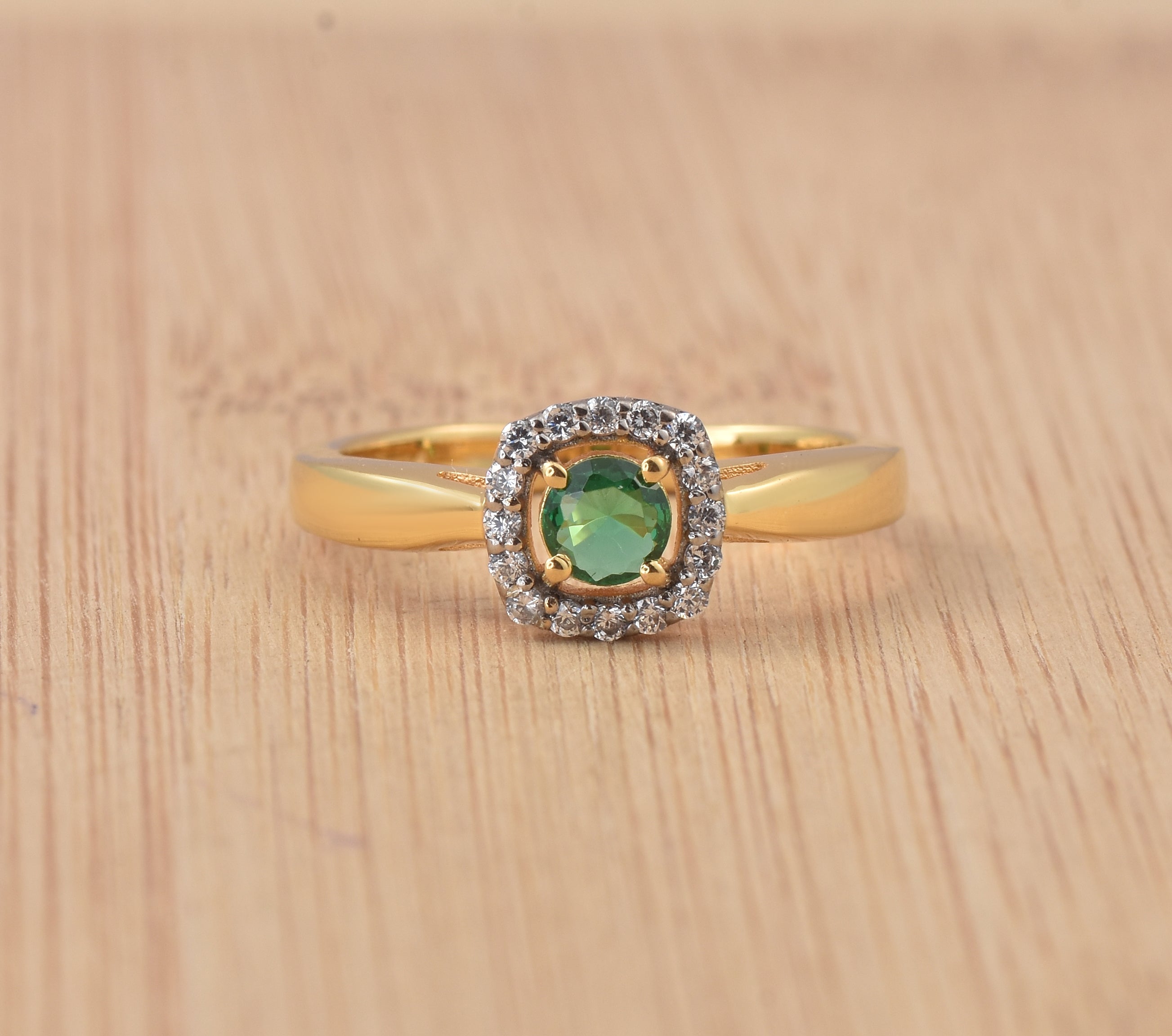 0.25 Ct Round Shape Emerald Halo Ring 925 Sterling Silver Gold Plated
