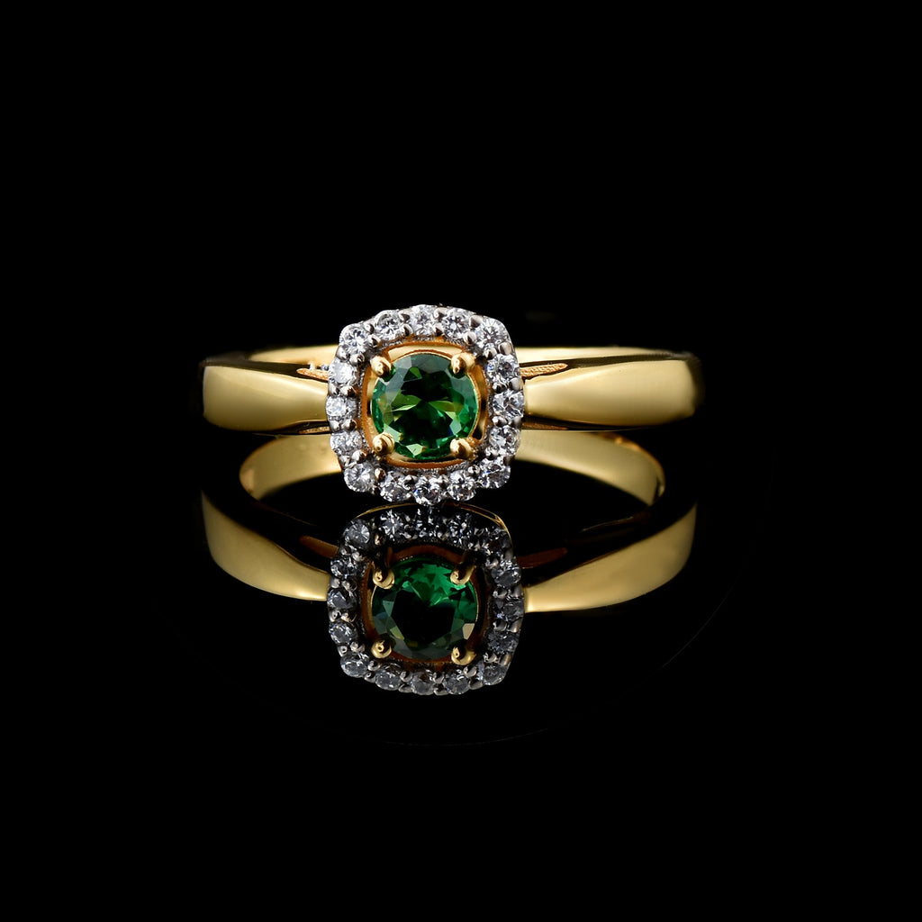0.25 Ct Round Shape Emerald Halo Ring 925 Sterling Silver Gold Plated