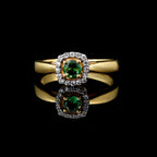 0.25 Ct Round Shape Emerald Halo Ring 925 Sterling Silver Gold Plated