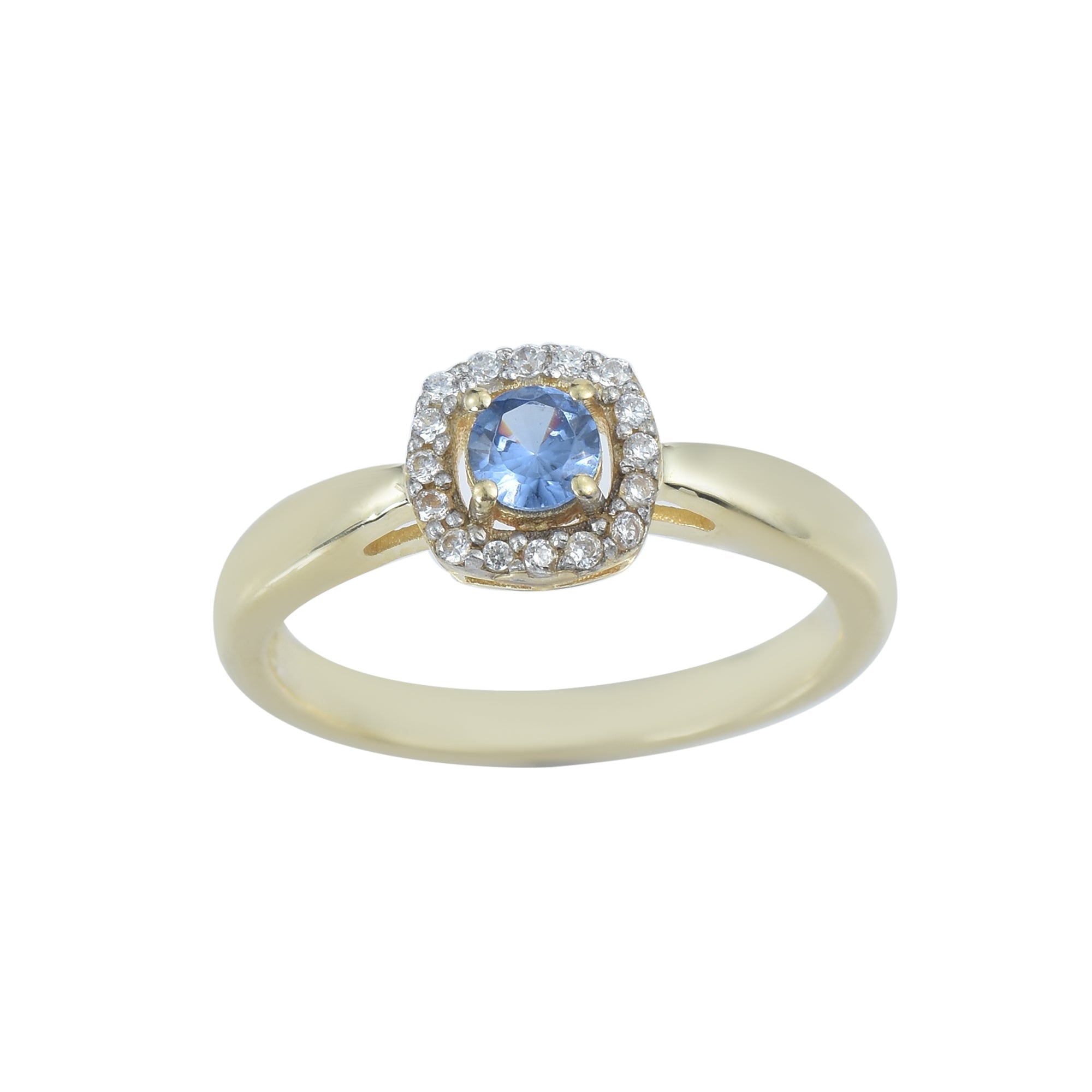 0.25 Ct Round Shape Tanzanite Halo Ring 925 Sterling Silver Gold Plated