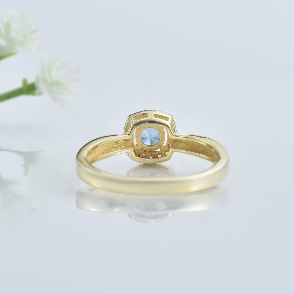 0.25 Ct Round Shape Tanzanite Halo Ring 925 Sterling Silver Gold Plated