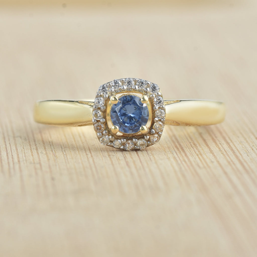 0.25 Ct Round Shape Tanzanite Halo Ring 925 Sterling Silver Gold Plated