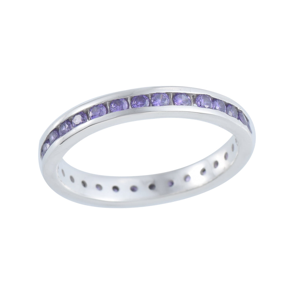 0.78 Ct Round Shape Amethyst Eternity Band Ring 925 Sterling Silver