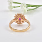 0.50 Ct Oval Ruby Halo Ring 925 Sterling Silver Yellow Plated