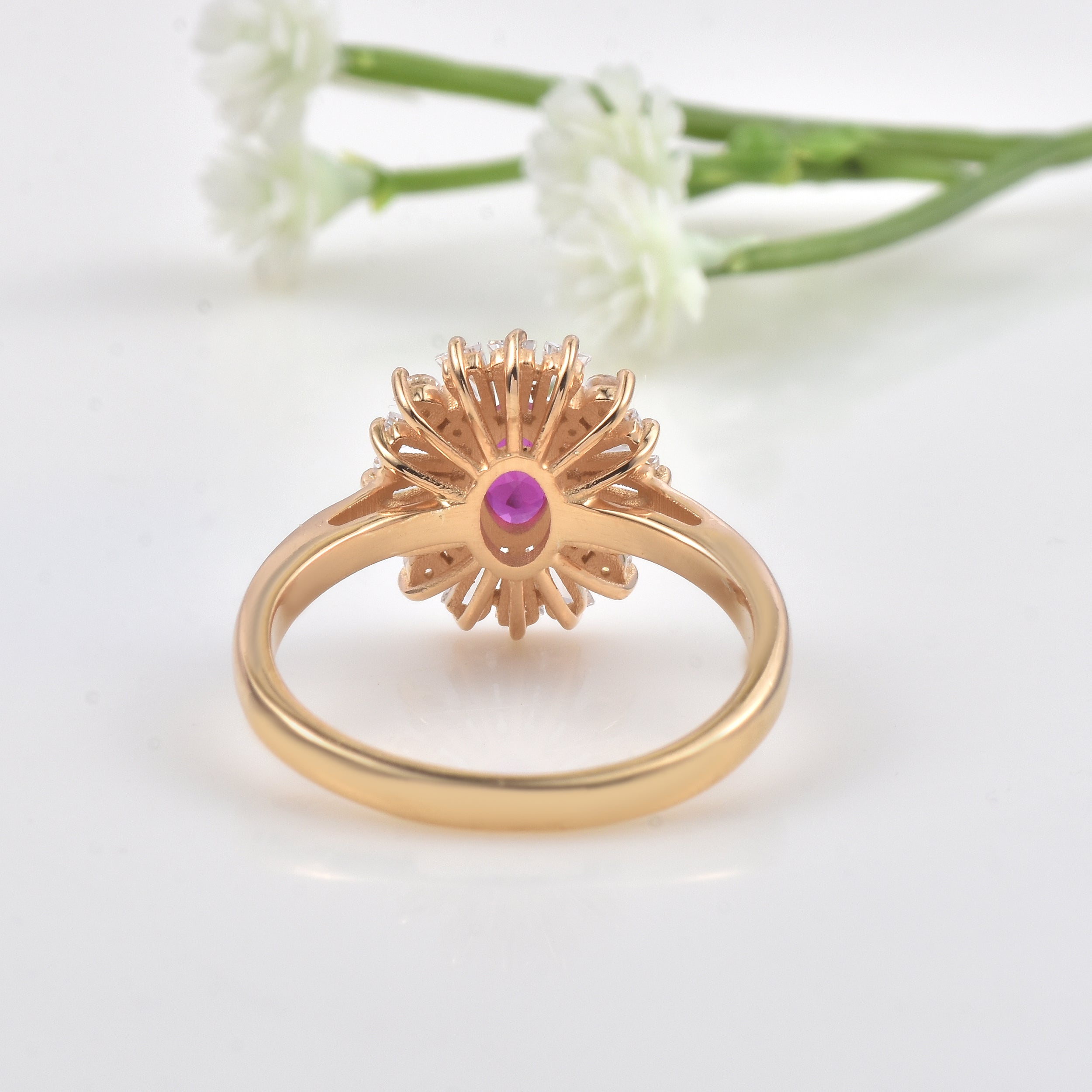 0.50 Ct Oval Ruby Halo Ring 925 Sterling Silver Yellow Plated