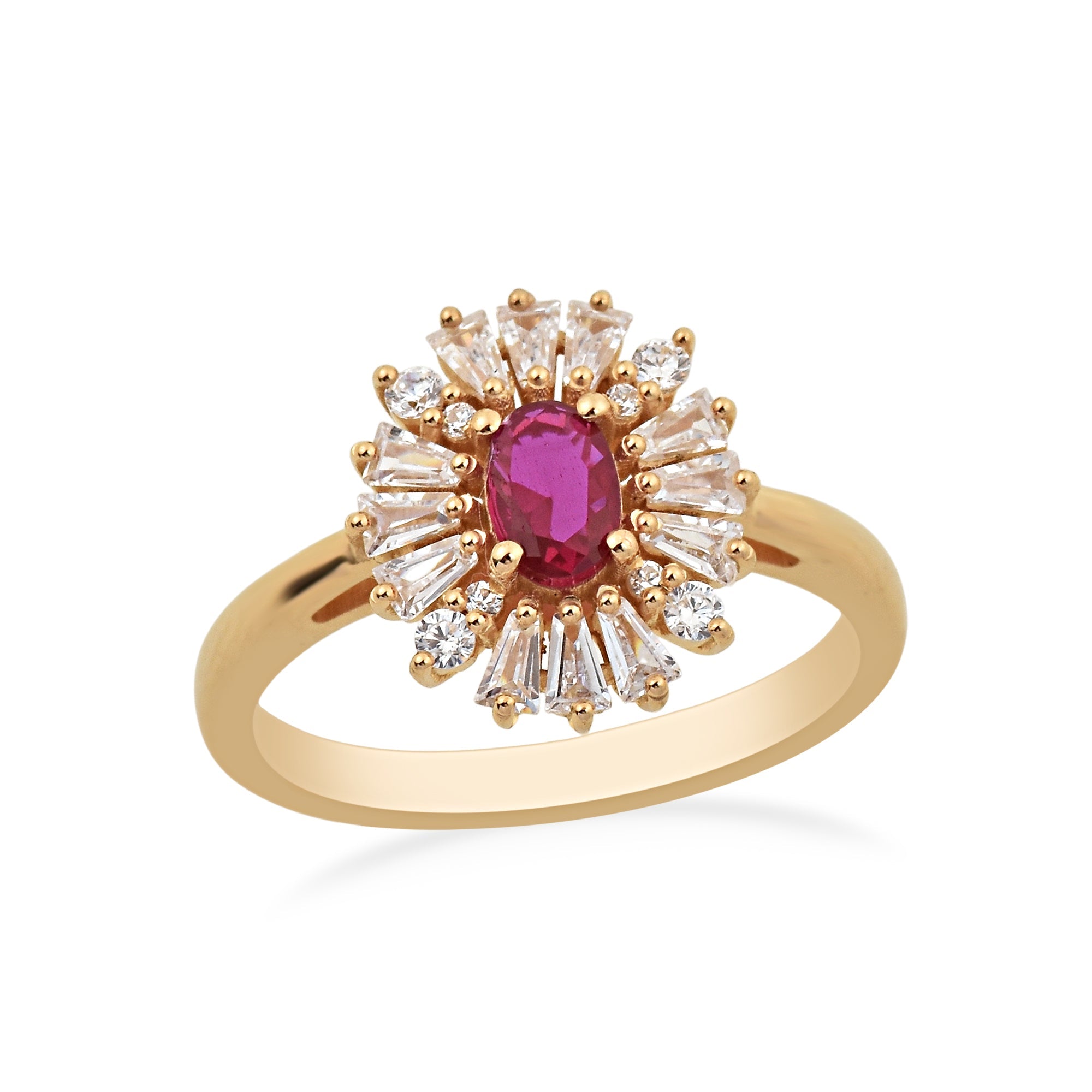 0.50 Ct Oval Ruby Halo Ring 925 Sterling Silver Yellow Plated