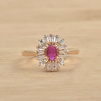0.50 Ct Oval Ruby Halo Ring 925 Sterling Silver Yellow Plated