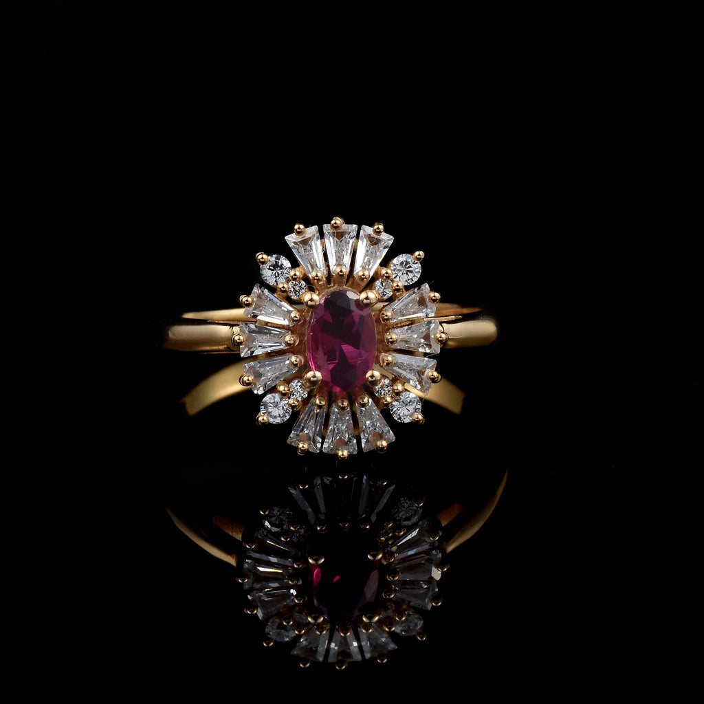 0.50 Ct Oval Ruby Halo Ring 925 Sterling Silver Yellow Plated