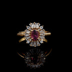 0.50 Ct Oval Ruby Halo Ring 925 Sterling Silver Yellow Plated