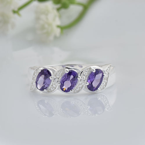 1.50 Ct Oval Shape Amethyst Three Stone Ring 925 Sterling Silver