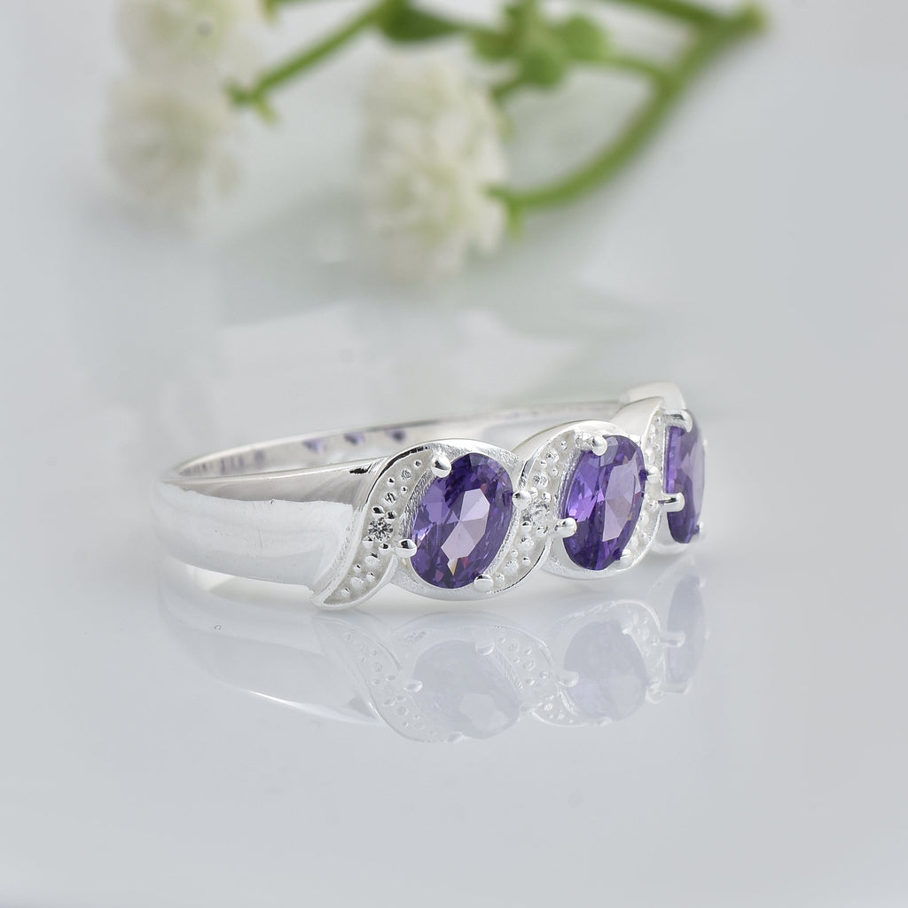 1.50 Ct Oval Shape Amethyst Three Stone Ring 925 Sterling Silver