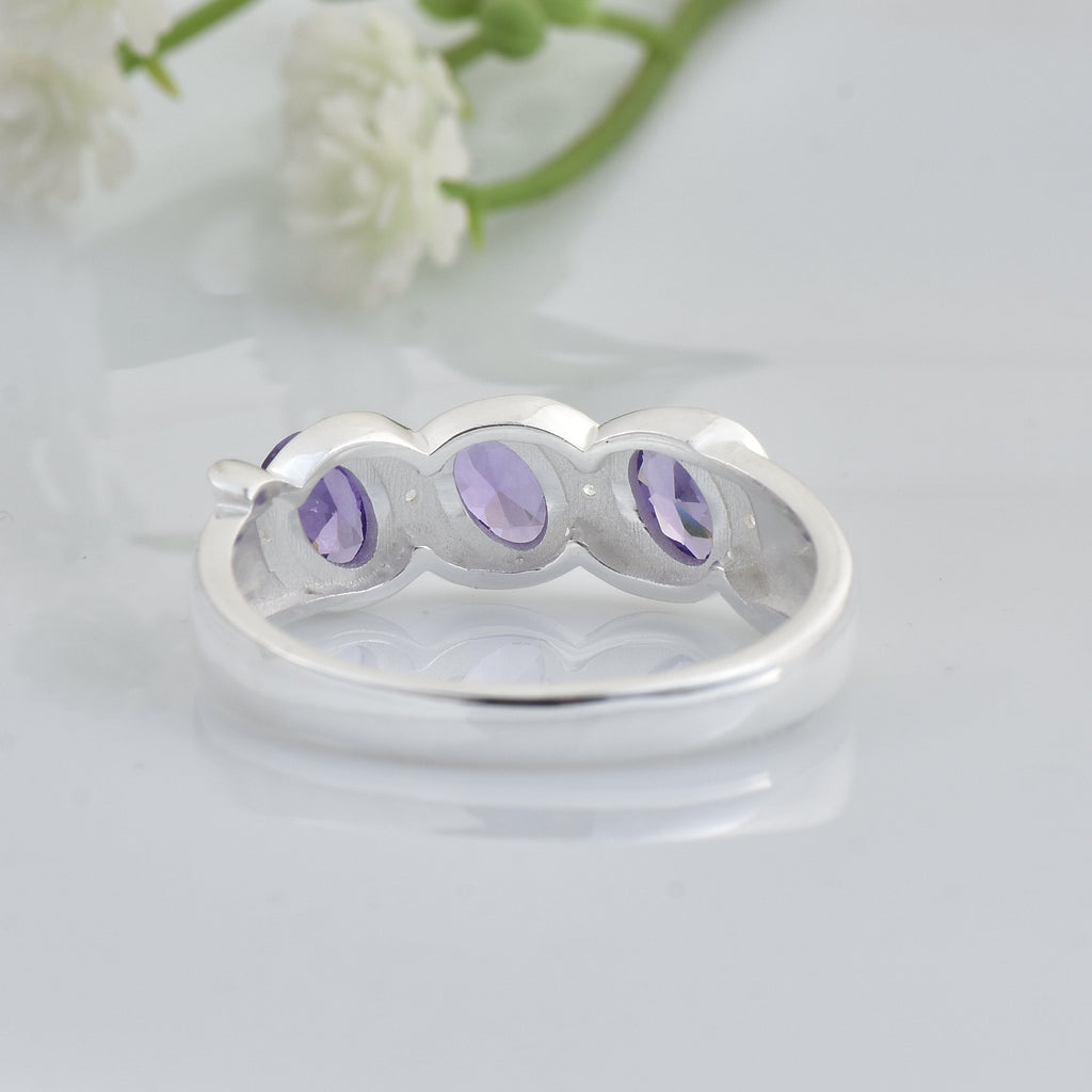 1.50 Ct Oval Shape Amethyst Three Stone Ring 925 Sterling Silver