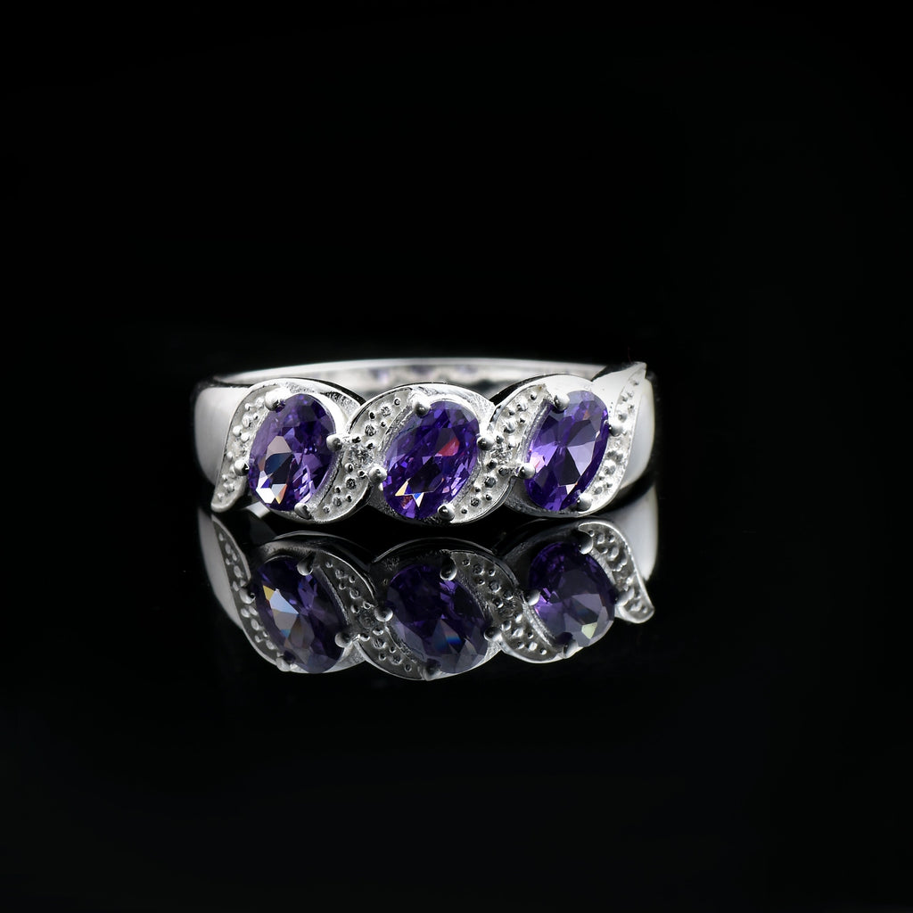 1.50 Ct Oval Shape Amethyst Three Stone Ring 925 Sterling Silver