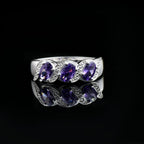 1.50 Ct Oval Shape Amethyst Three Stone Ring 925 Sterling Silver