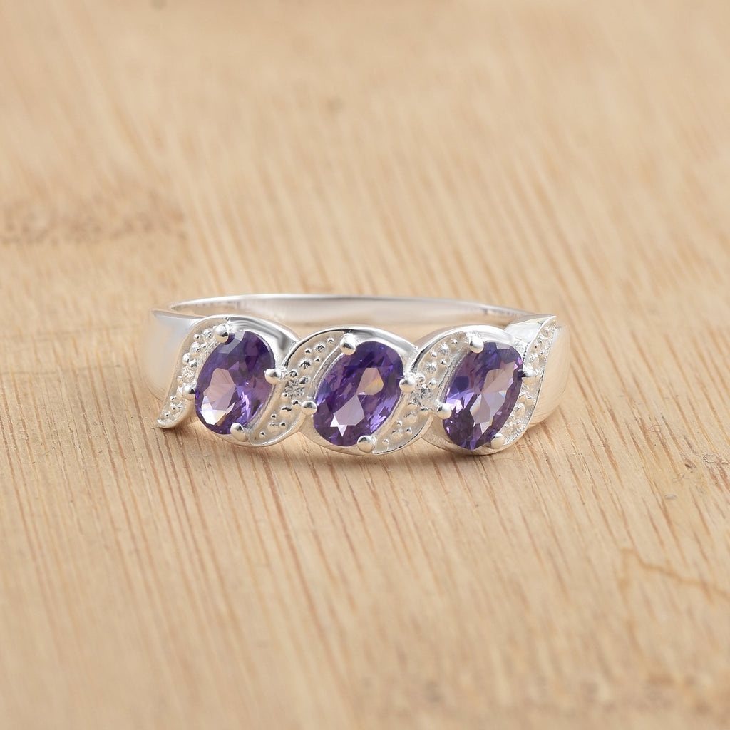 1.50 Ct Oval Shape Amethyst Three Stone Ring 925 Sterling Silver