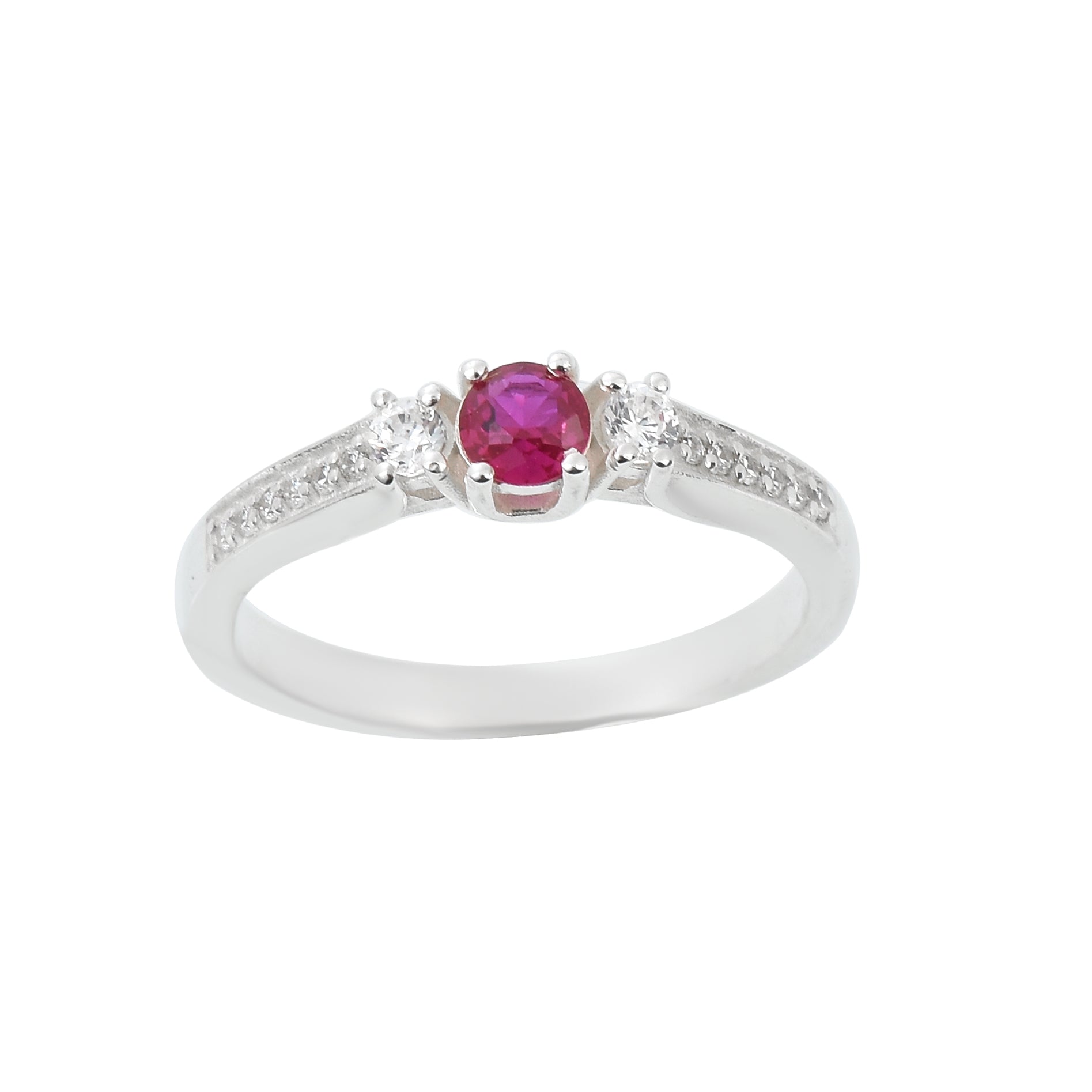 0.25 Ct Round Shape Ruby Three Stone Ring 925 Sterling Silver