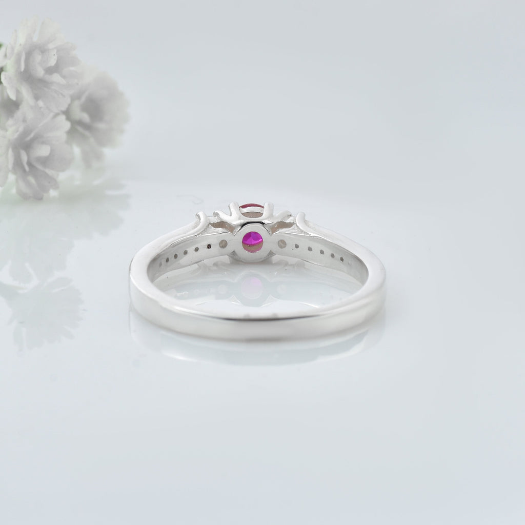0.25 Ct Round Shape Ruby Three Stone Ring 925 Sterling Silver
