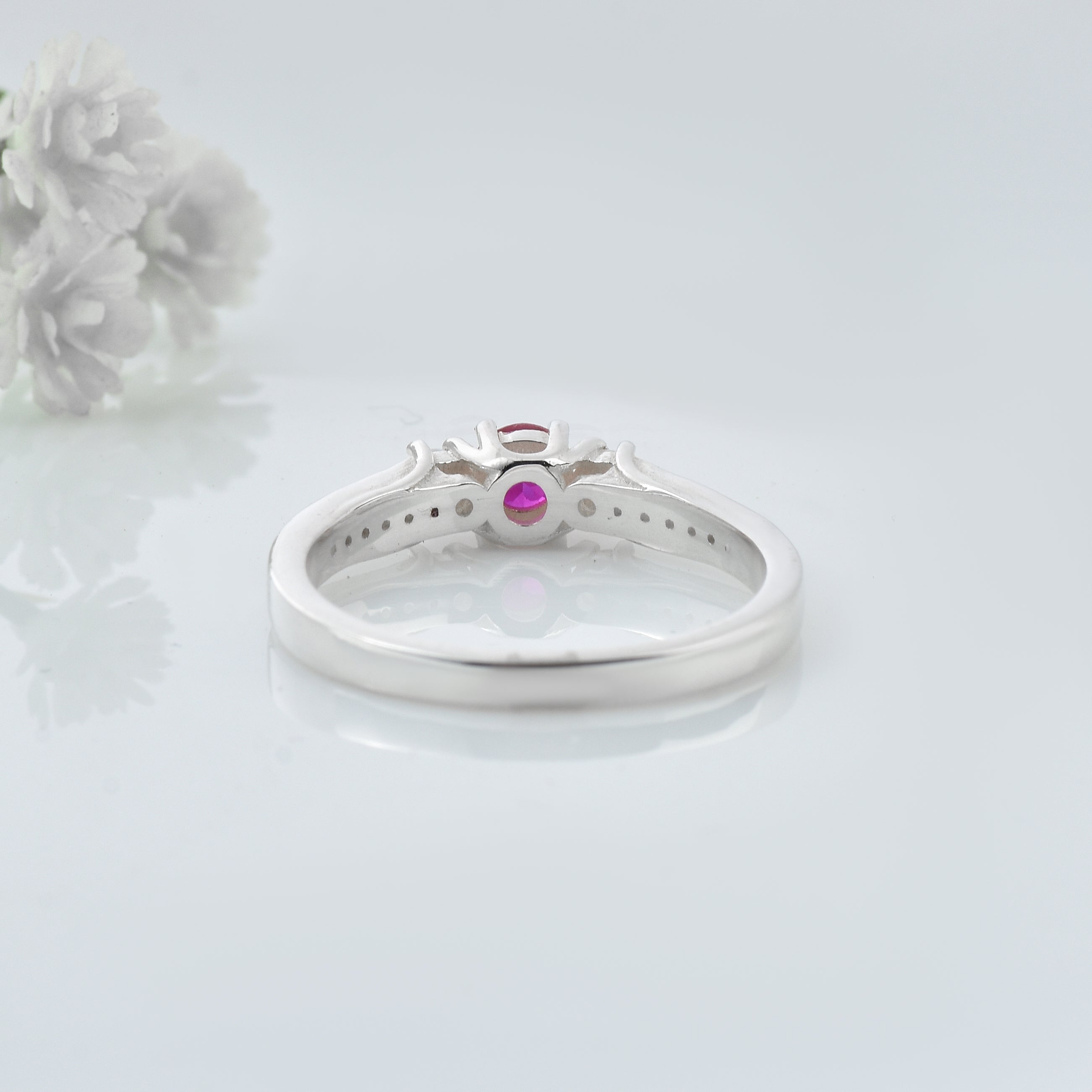 0.25 Ct Round Shape Ruby Three Stone Ring 925 Sterling Silver